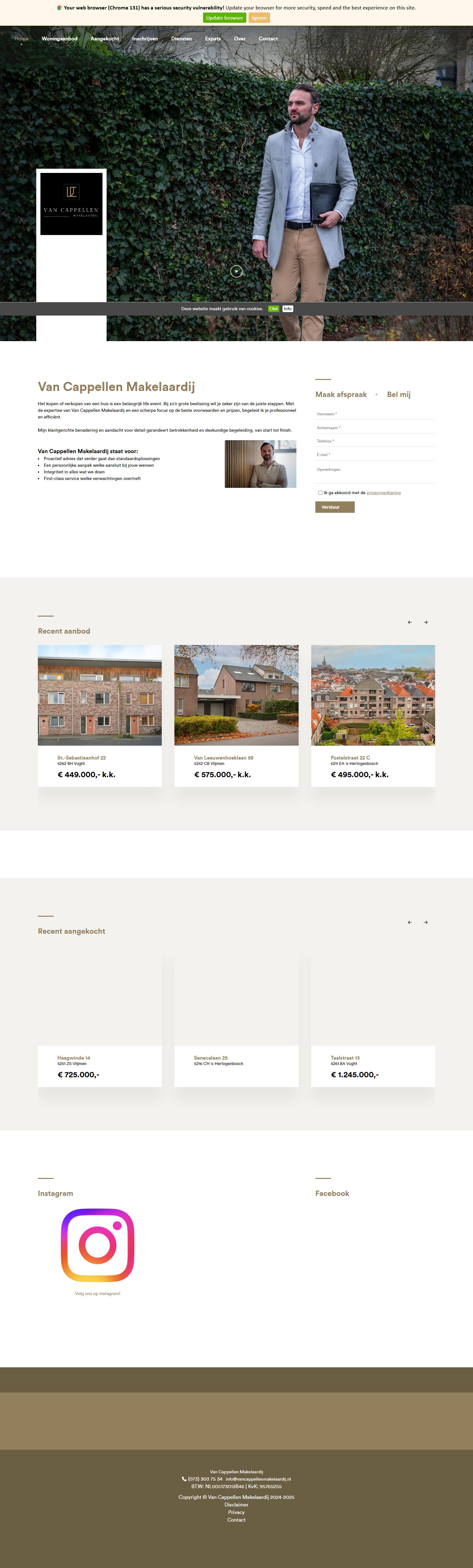 Screenshot van de website van www.vancappellenmakelaardij.nl
