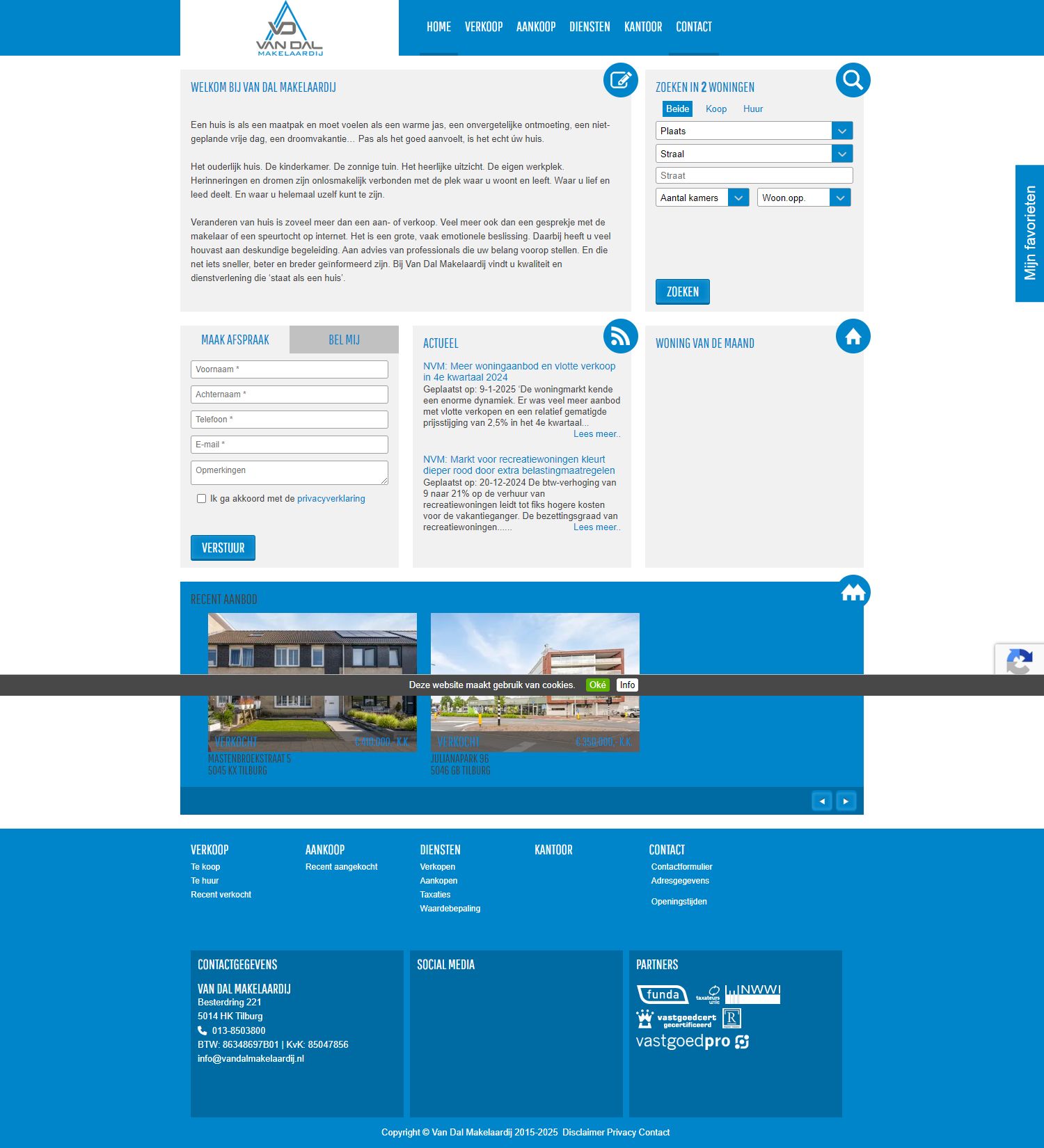 Screenshot van de website van www.vandalmakelaardij.nl