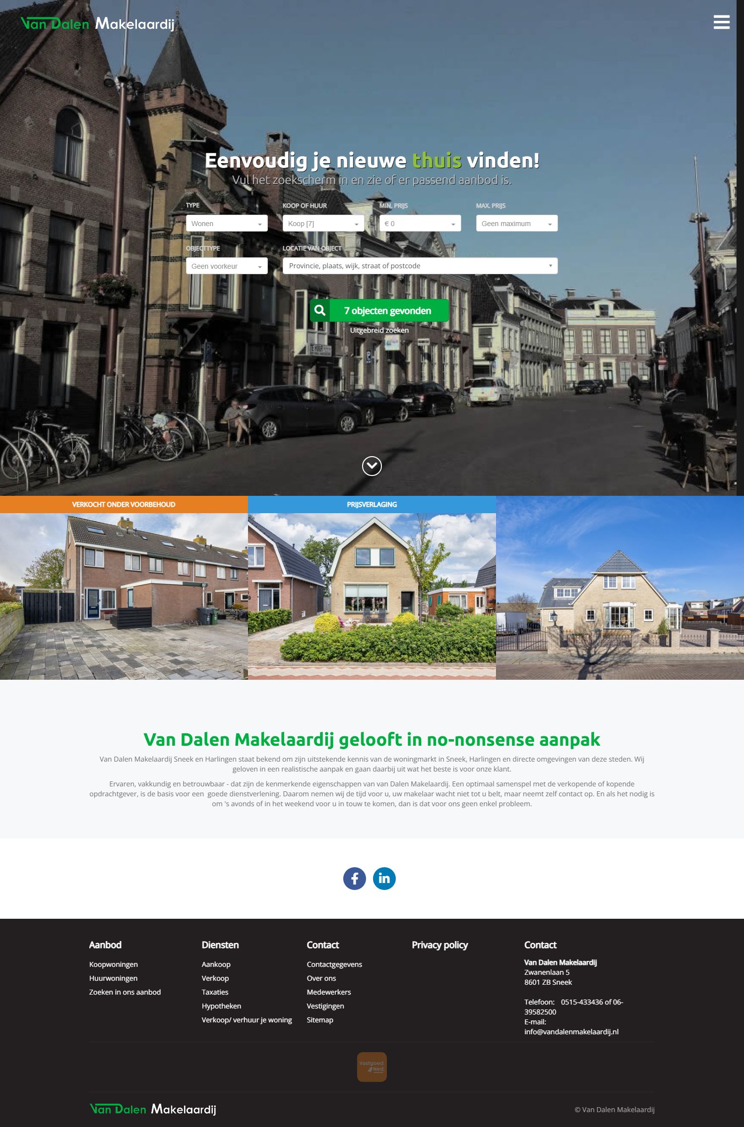 Capture d'écran du site web de www.vandalenmakelaardij.nl