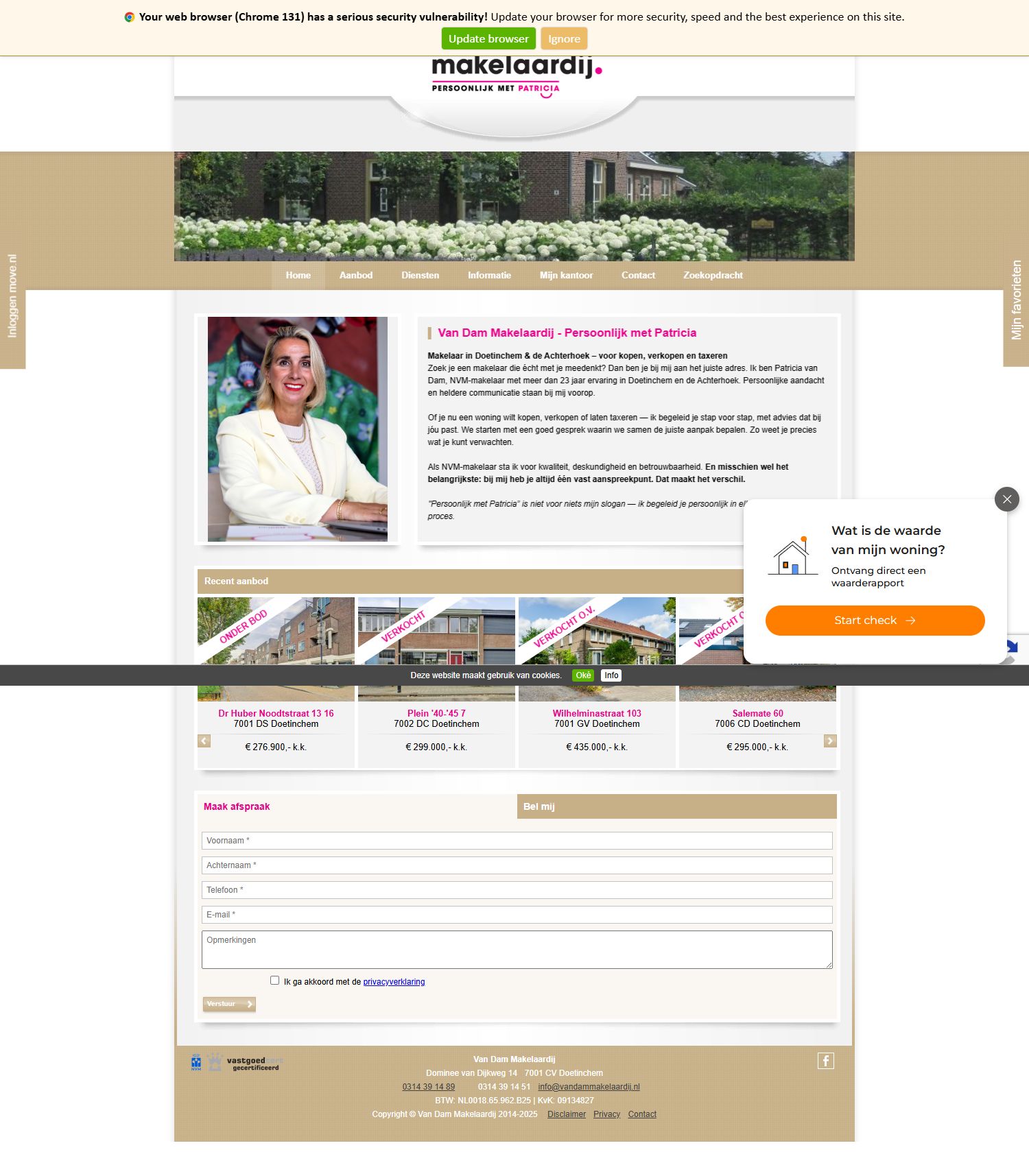Capture d'écran du site web de www.vandammakelaardij.nl