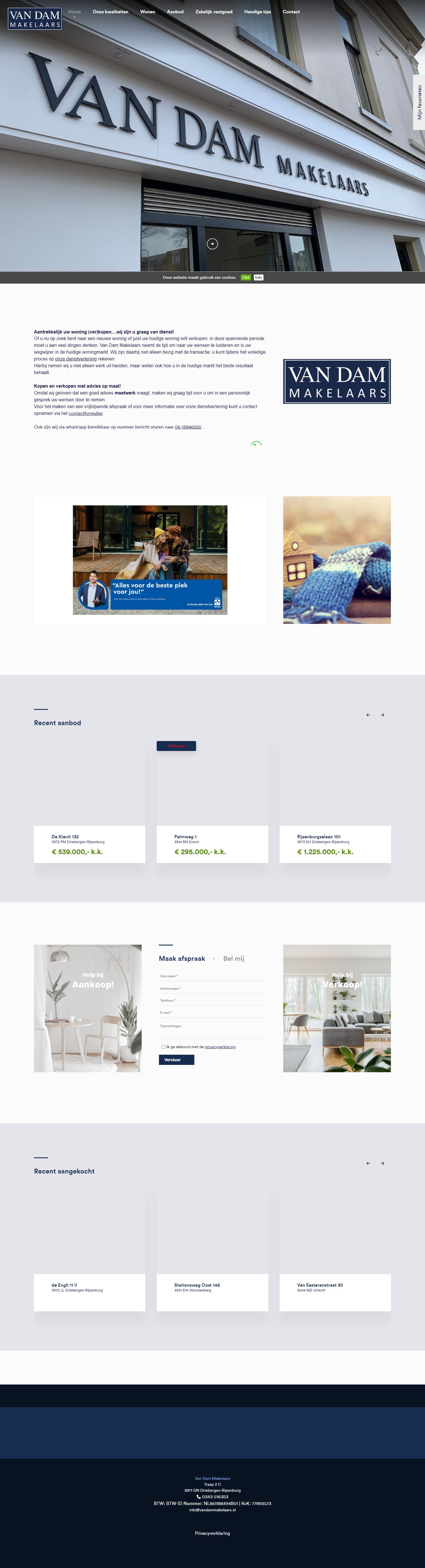 Screenshot van de website van www.vandammakelaars.nl