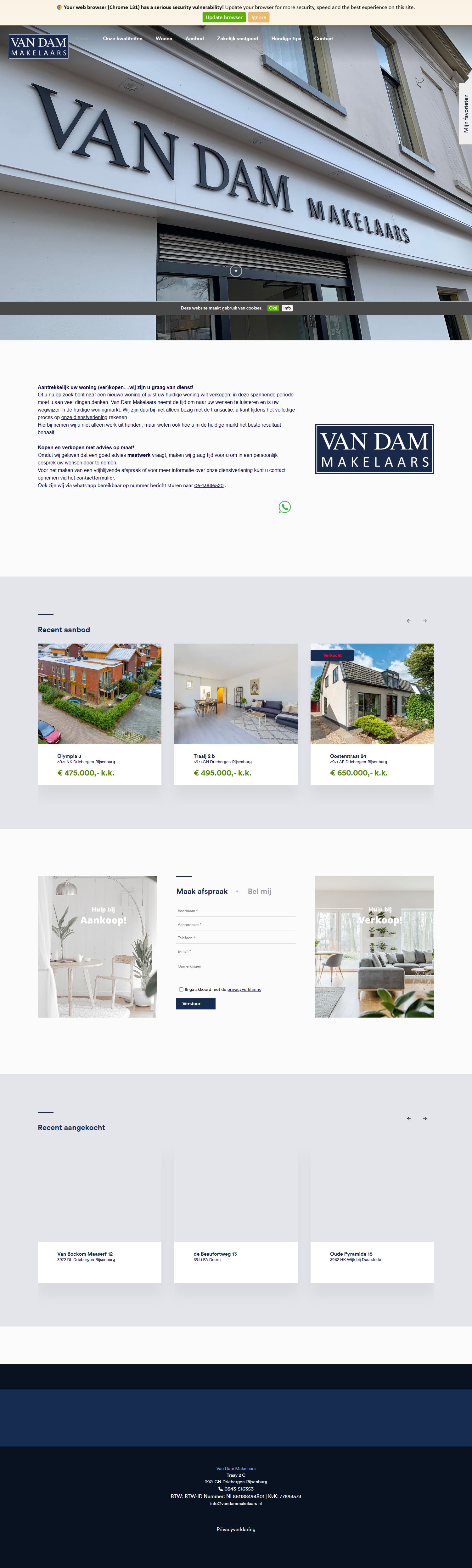 Capture d'écran du site web de www.vandammakelaars.nl