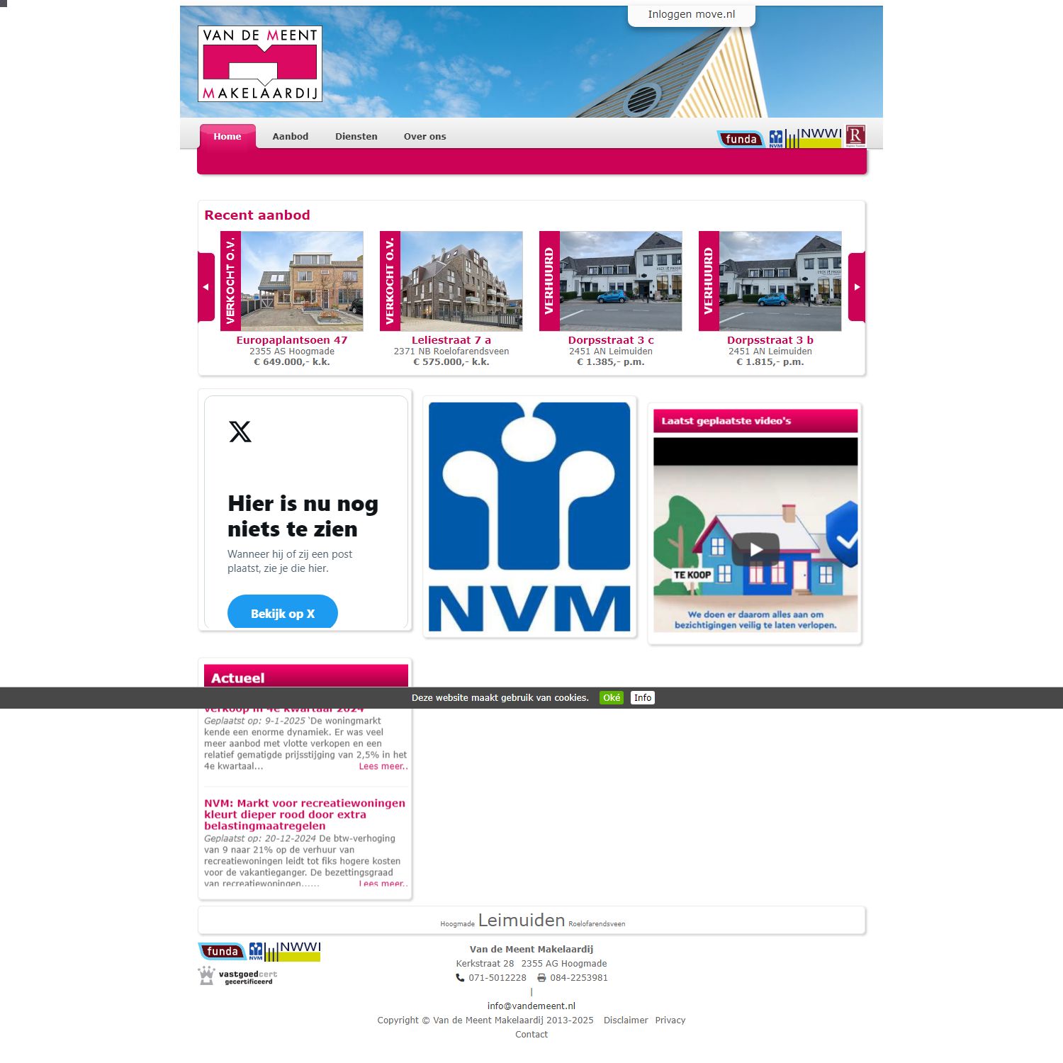 Screenshot van de website van www.vandemeent.nl