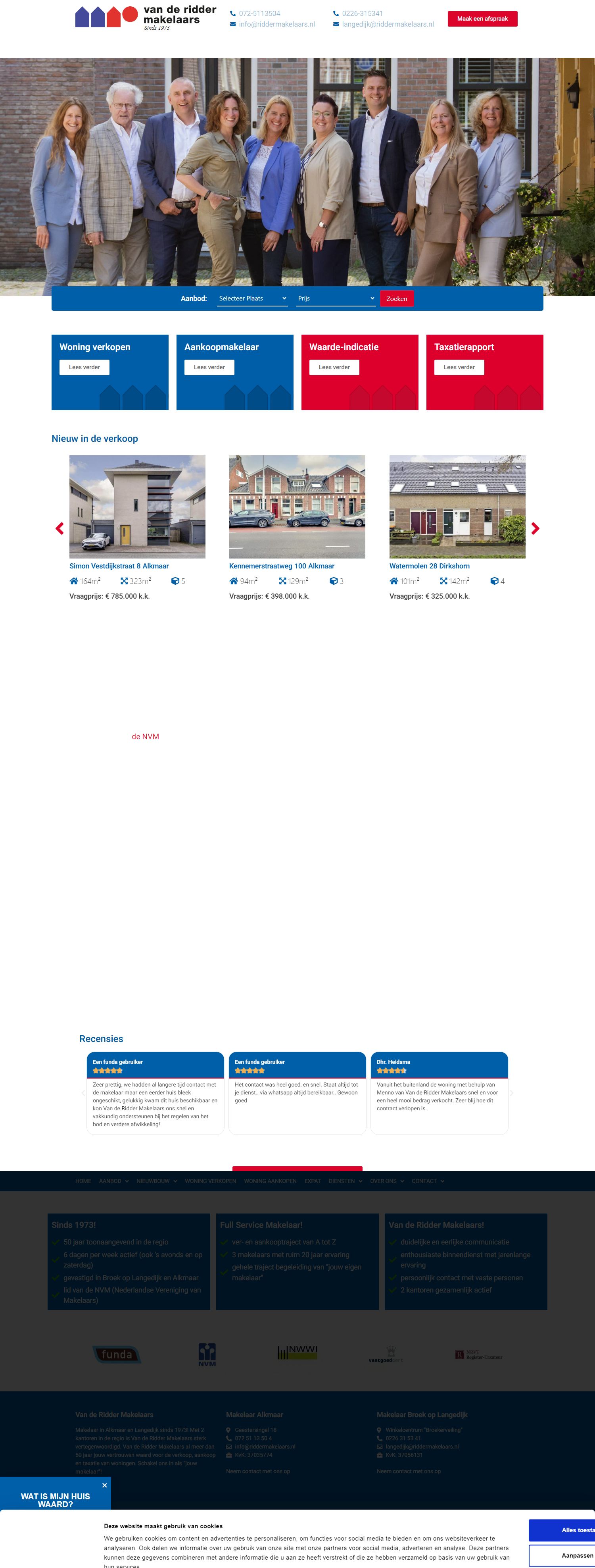Screenshot van de website van www.riddermakelaars.nl