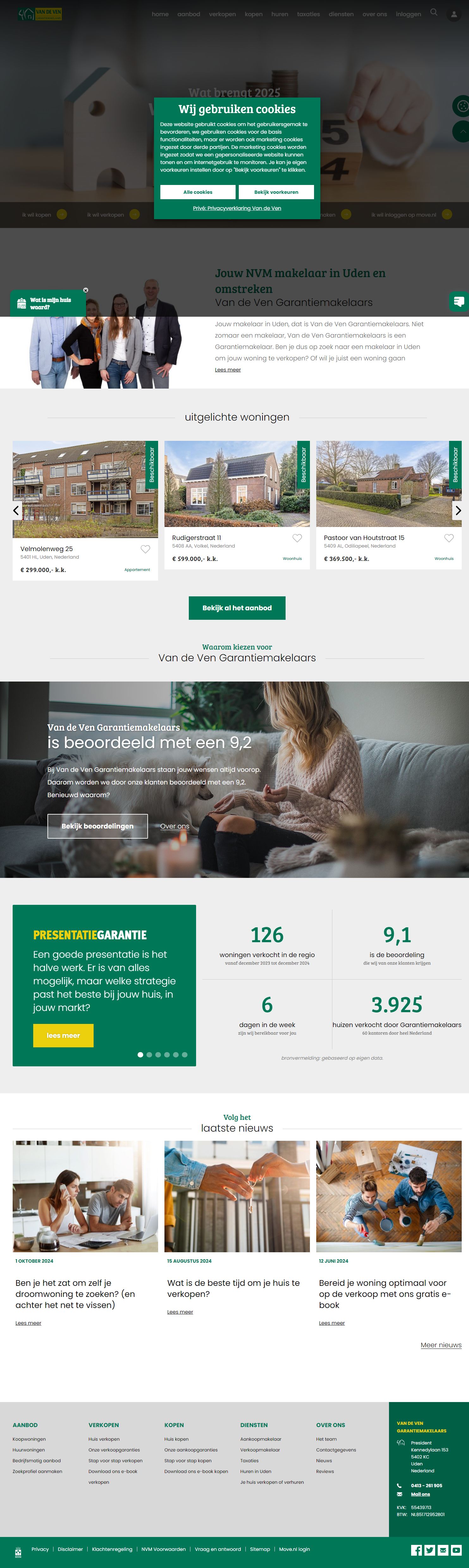 Screenshot van de website van www.vandevengarantiemakelaars.nl