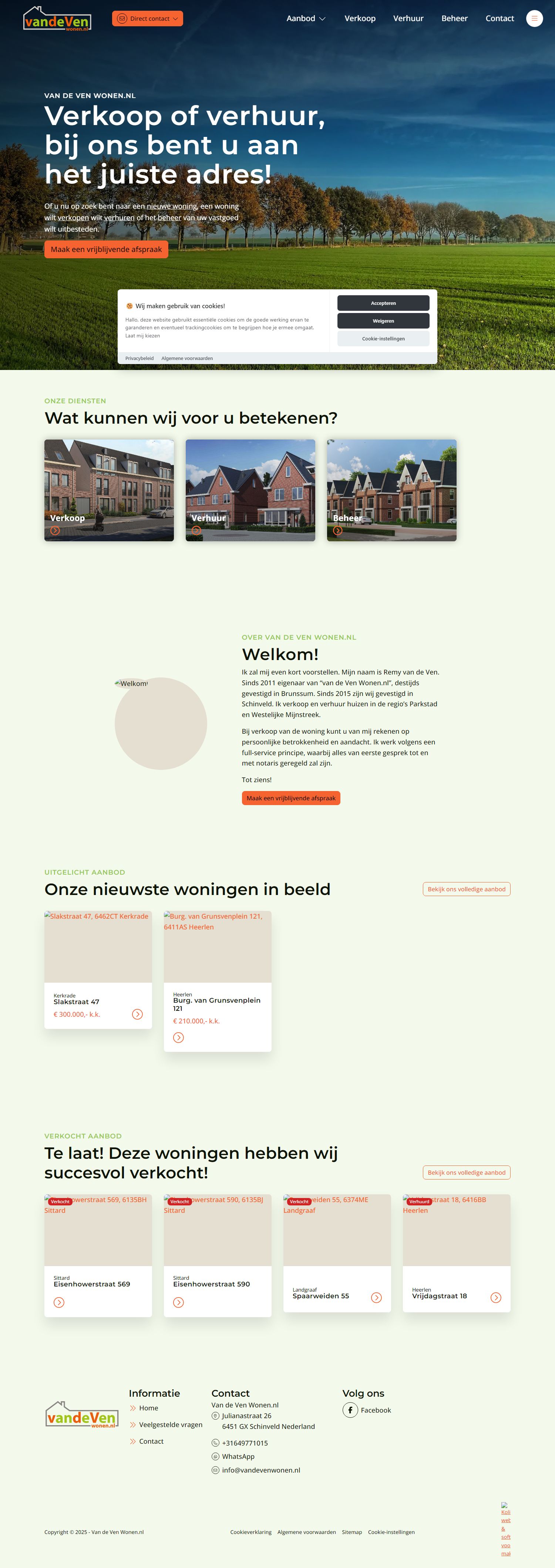 Screenshot van de website van www.vandevenwonen.nl