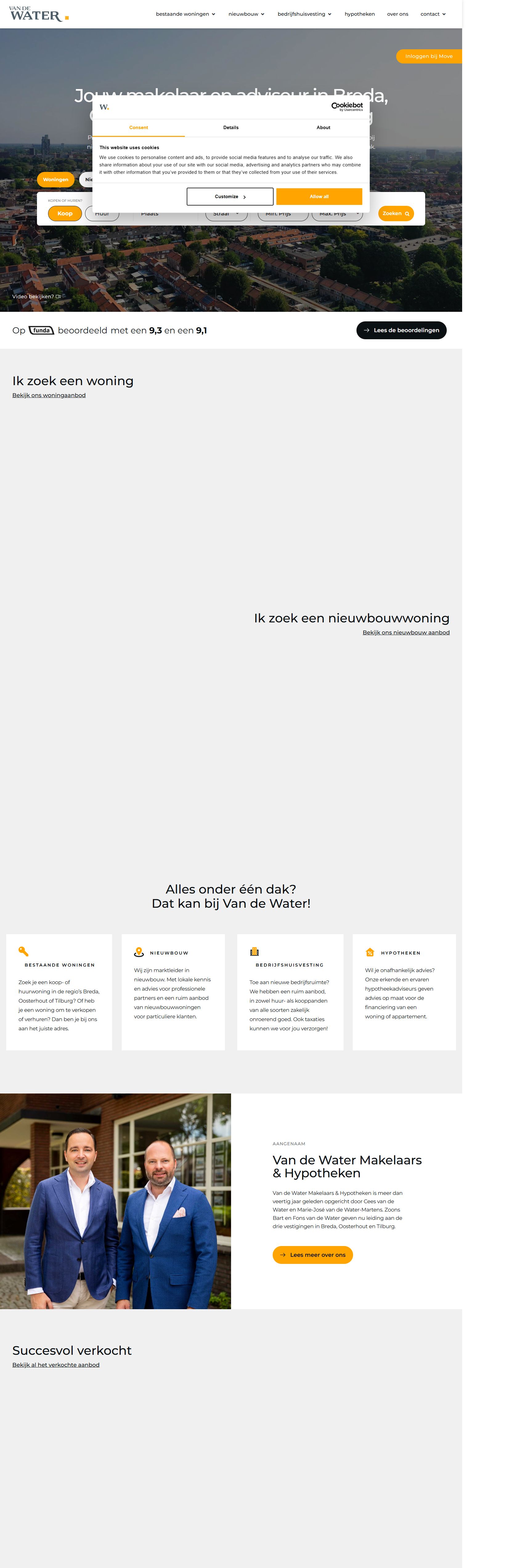 Screenshot of the website of www.vandewatergroep.nl