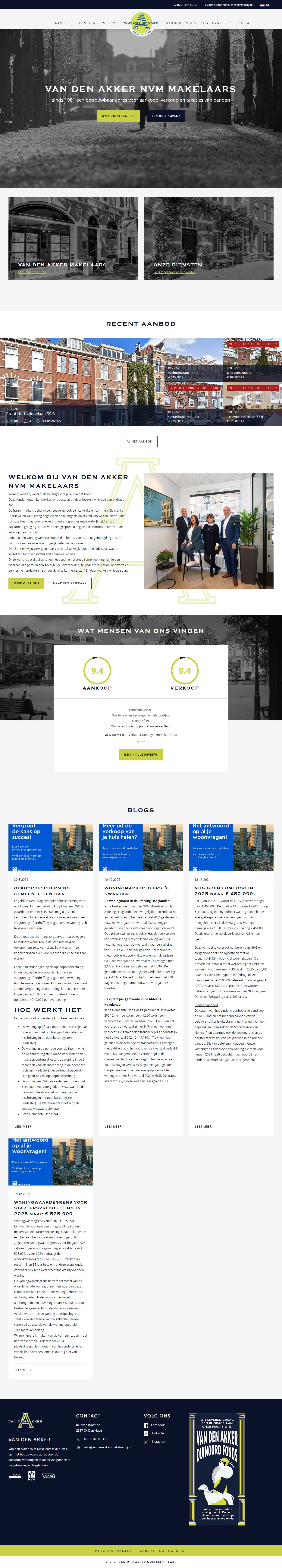 Screenshot van de website van www.vandenakker-makelaardij.nl