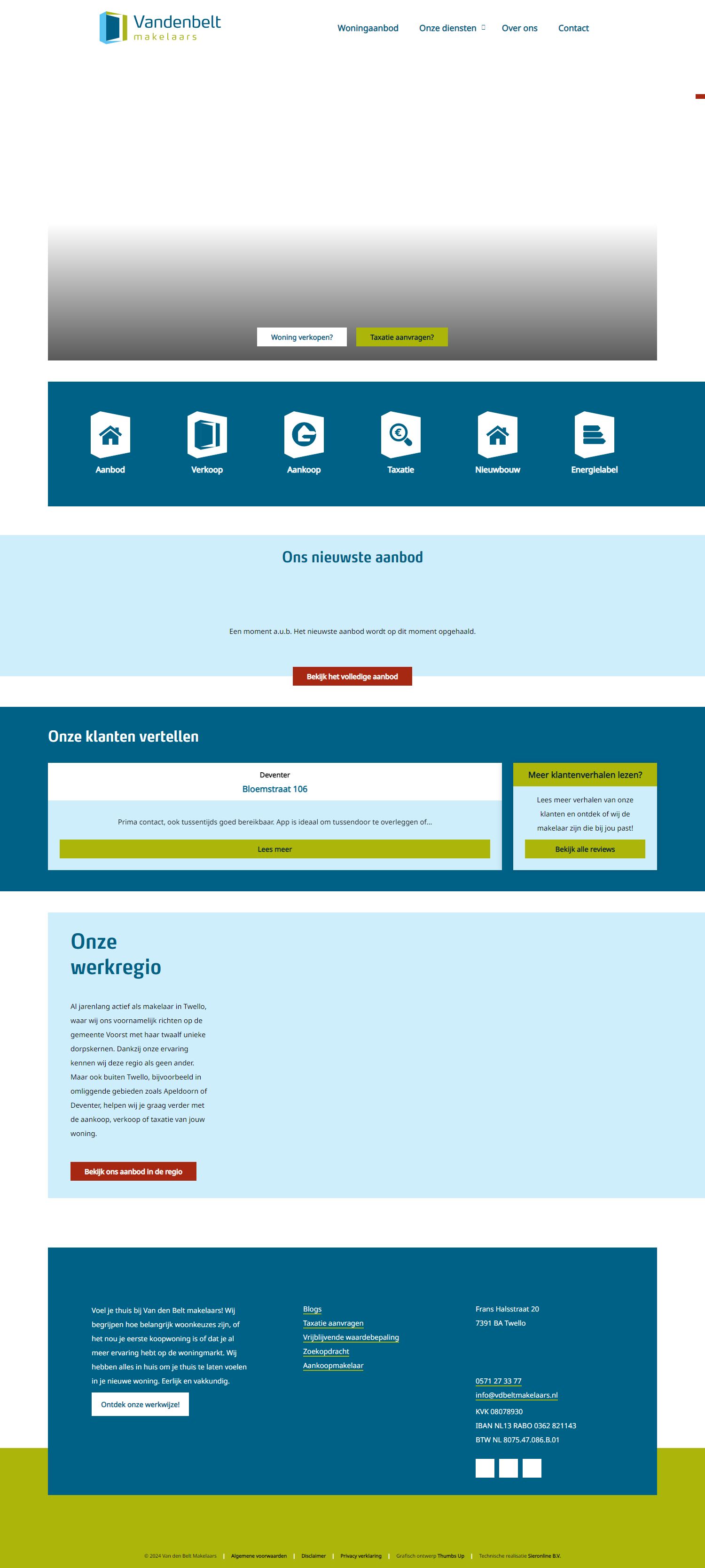 Screenshot van de website van www.vdbeltmakelaars.nl