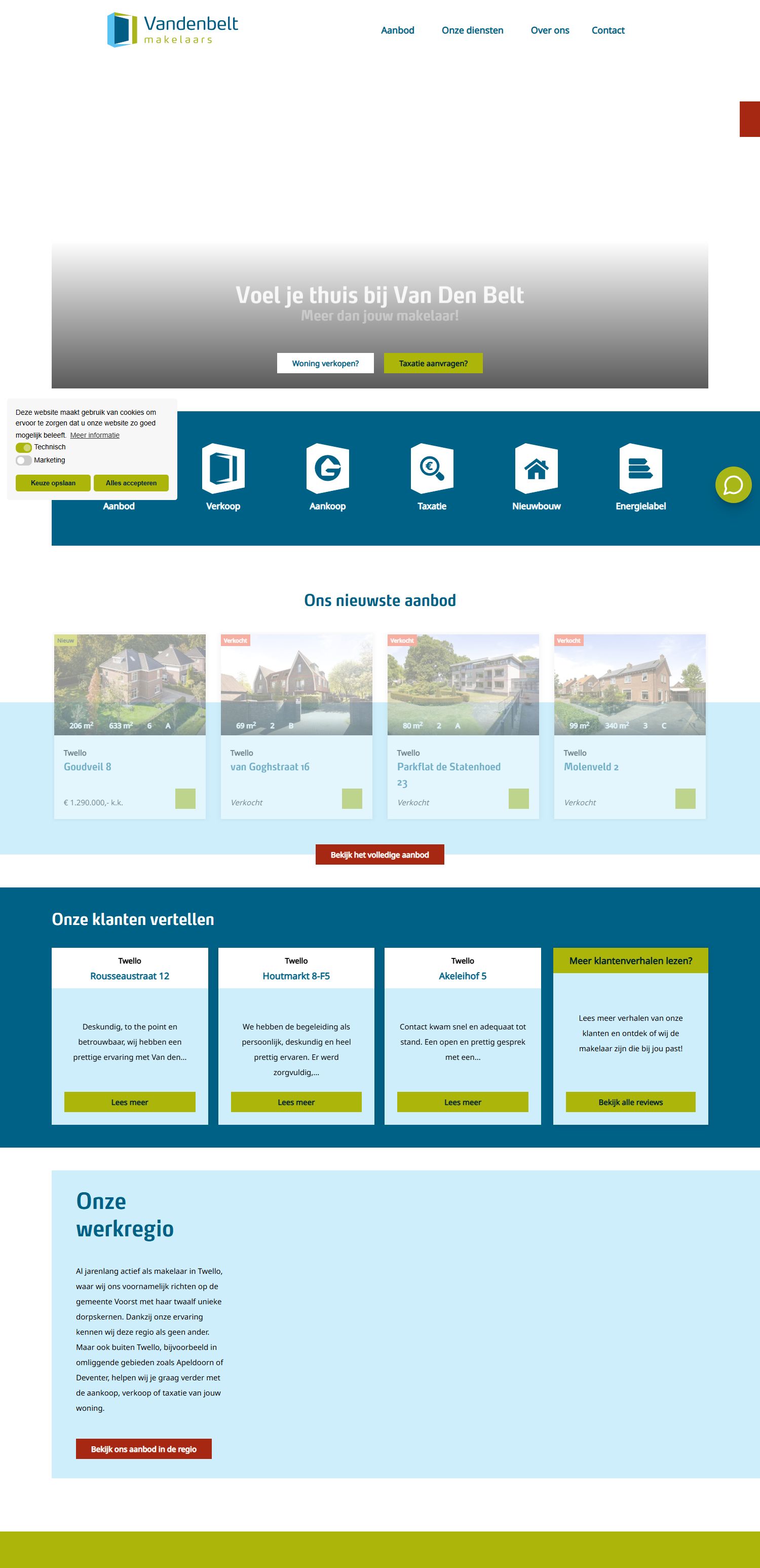Screenshot van de website van www.vdbeltmakelaars.nl