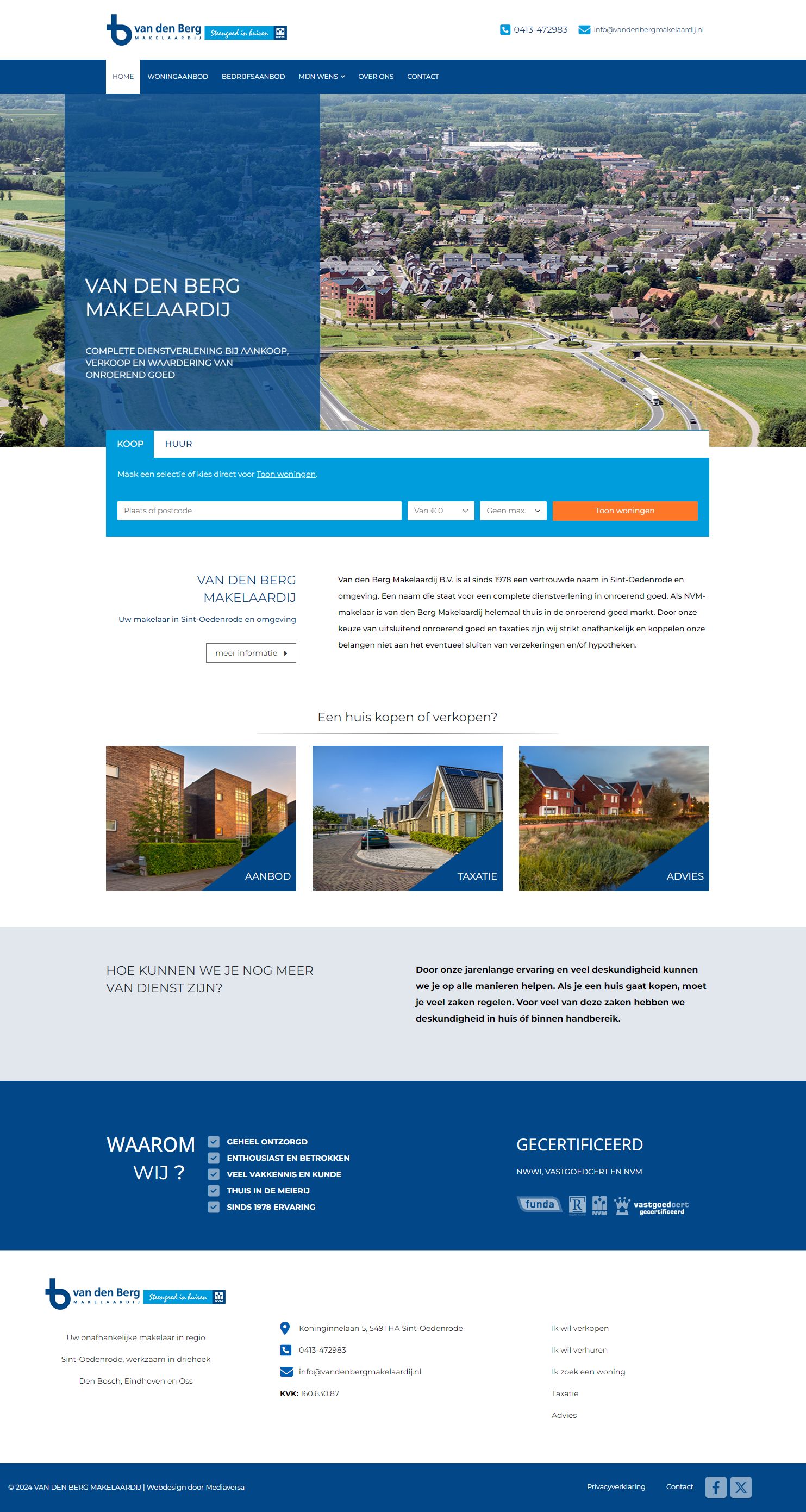 Screenshot van de website van www.vandenbergmakelaardij.nl