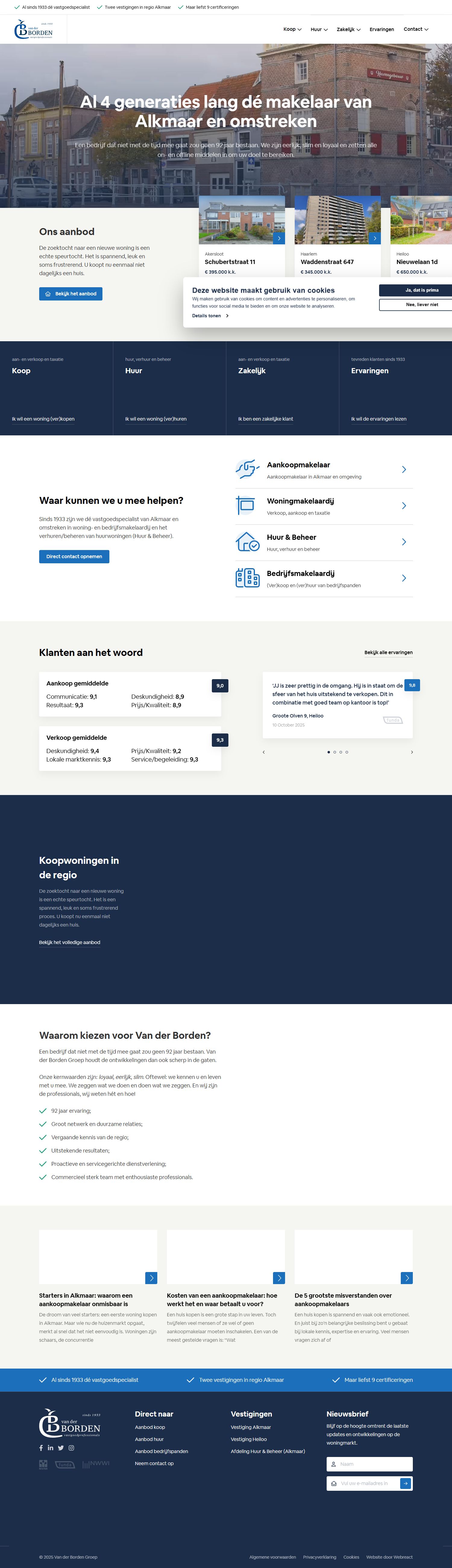 Screenshot of the website of www.vanderborden.nl