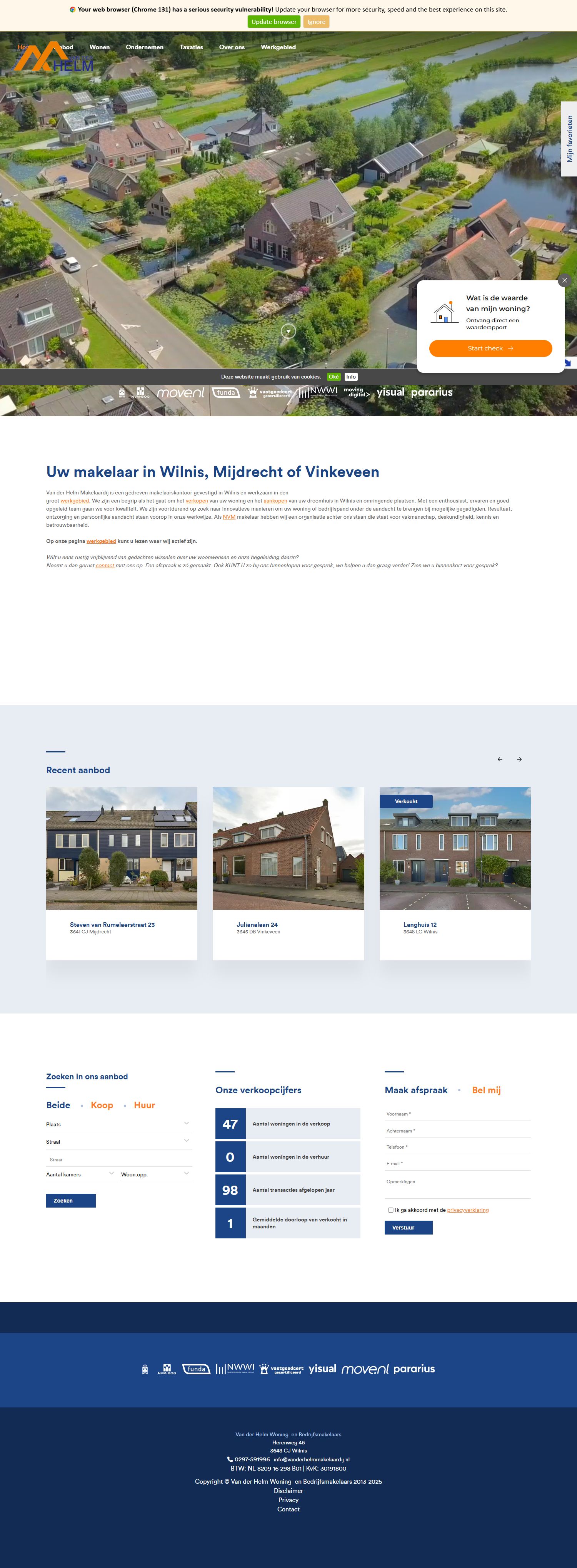 Screenshot of the website of www.vanderhelmmakelaardij.nl