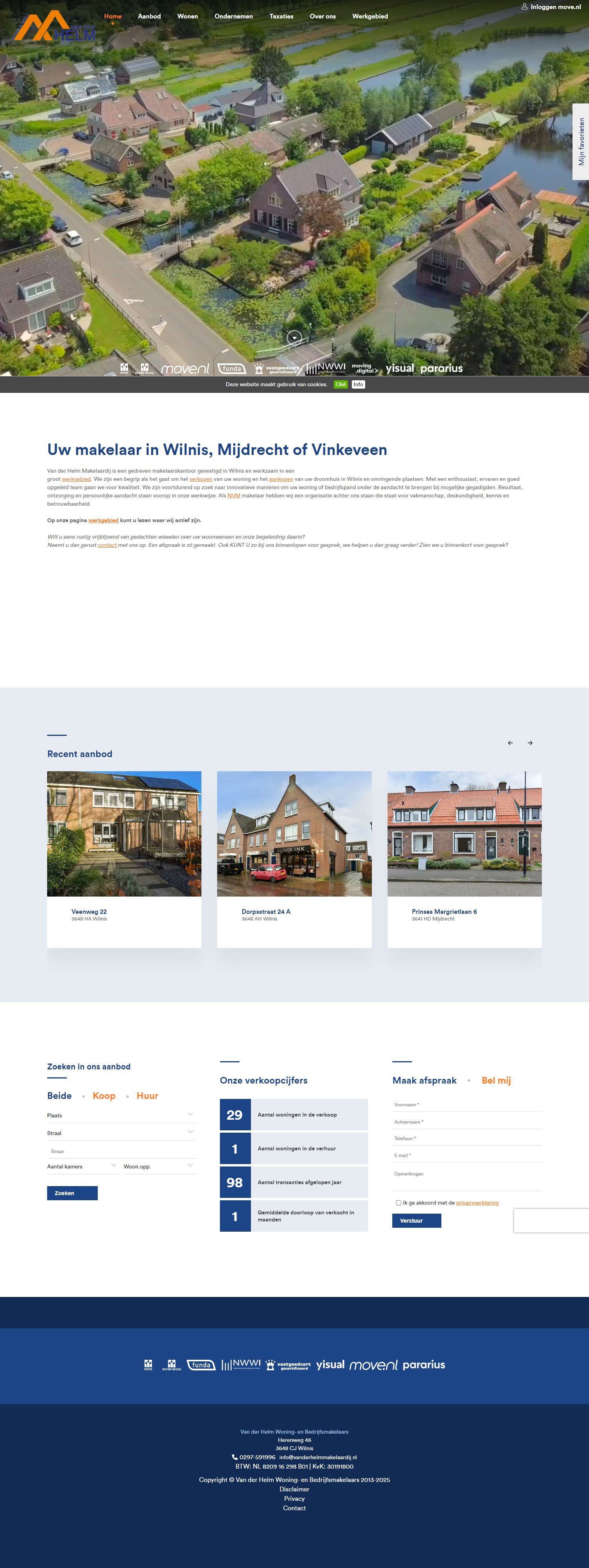 Screenshot van de website van www.vanderhelmmakelaardij.nl