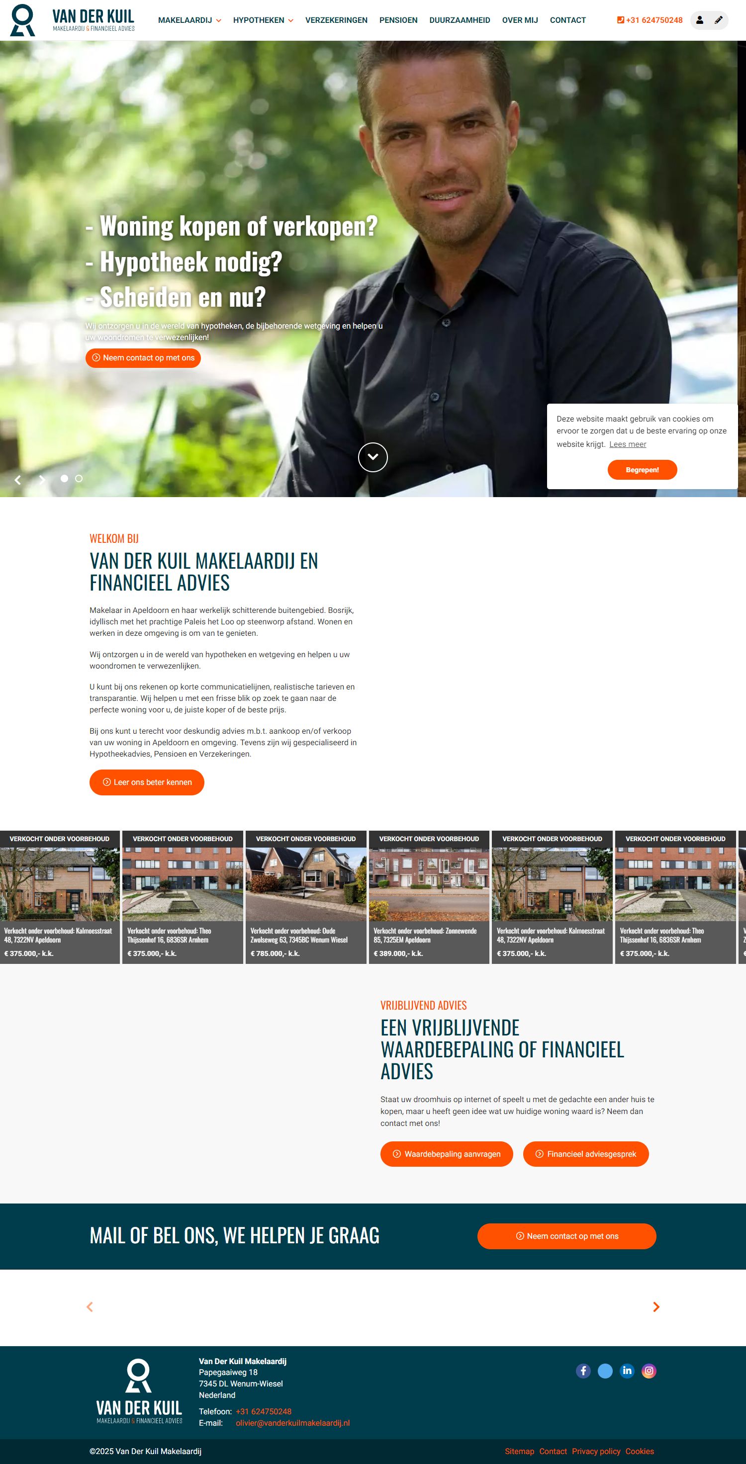 Screenshot van de website van www.vanderkuilmakelaardij.nl