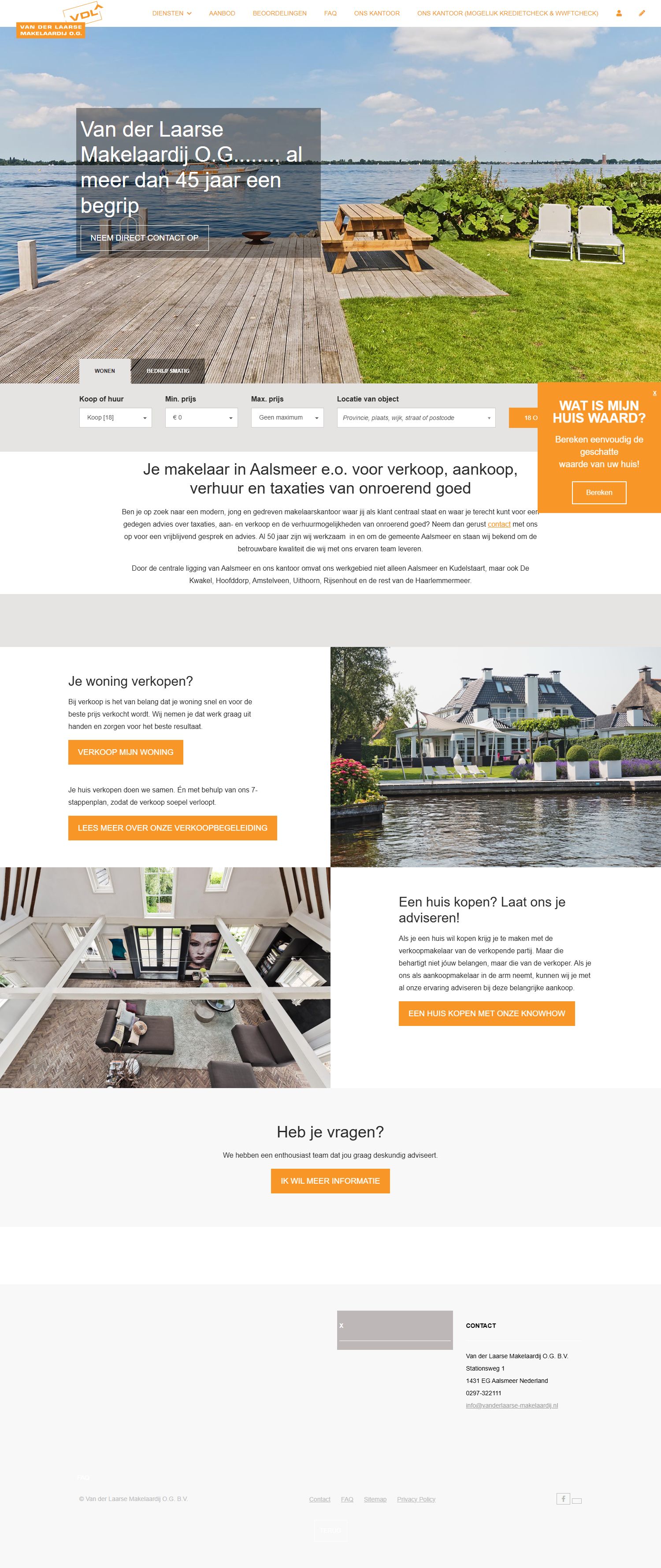 Screenshot van de website van www.vanderlaarse-makelaardij.nl