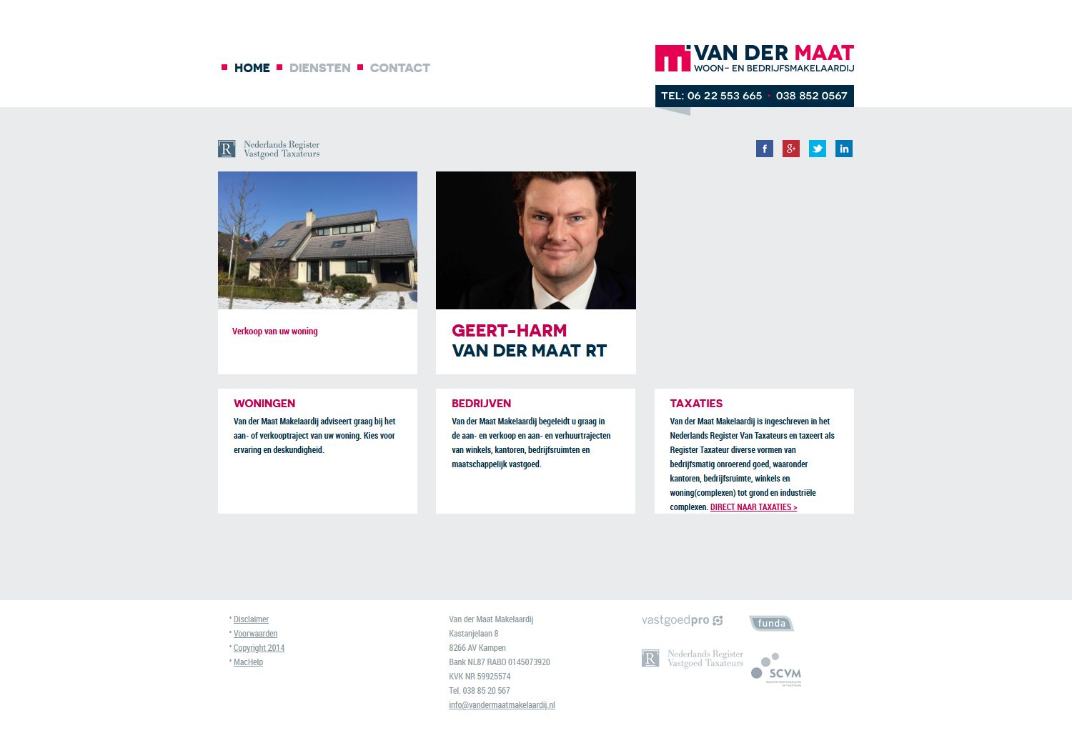Screenshot of the website of www.vandermaatmakelaardij.nl