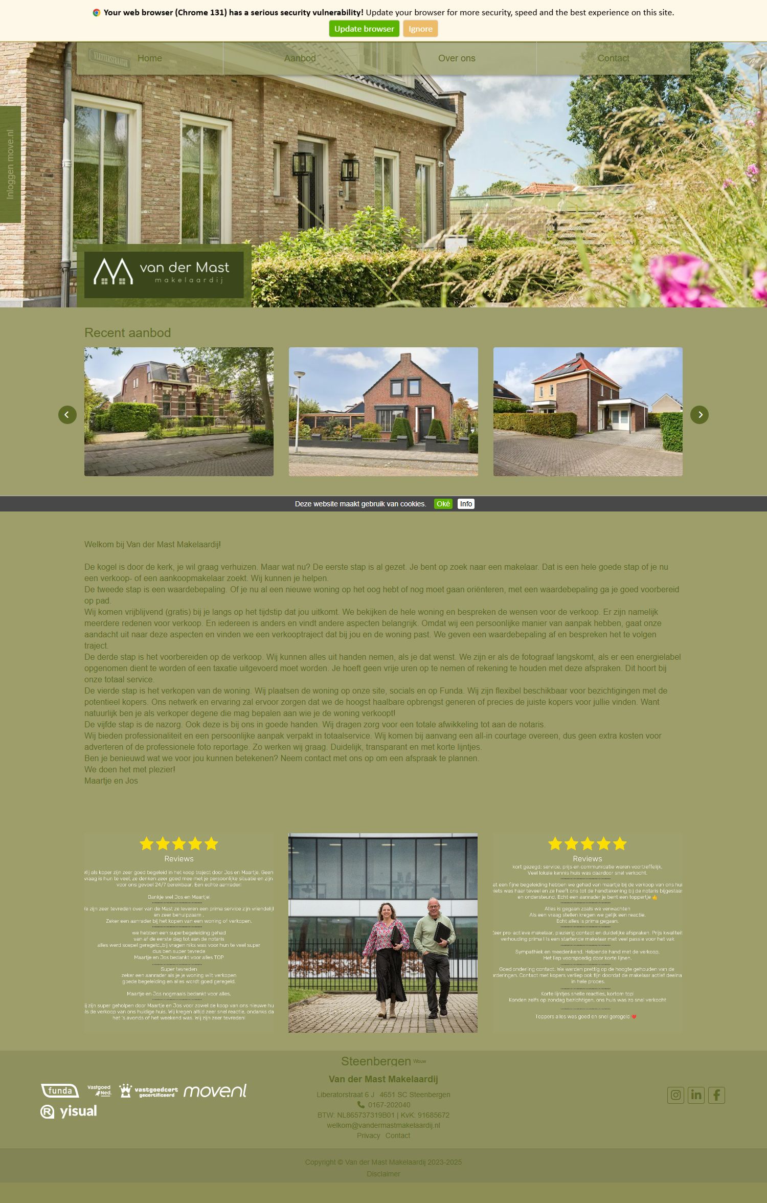 Capture d'écran du site web de www.vandermastmakelaardij.nl