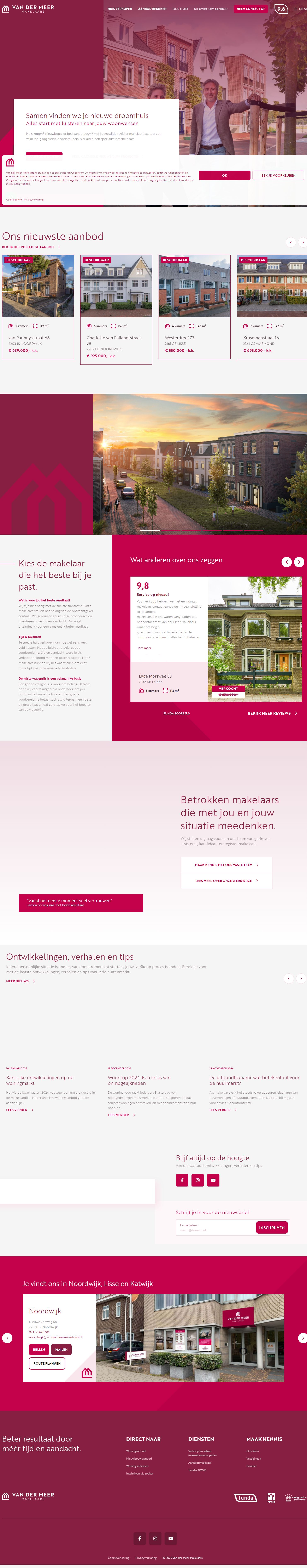 Screenshot van de website van www.vandermeermakelaars.nl