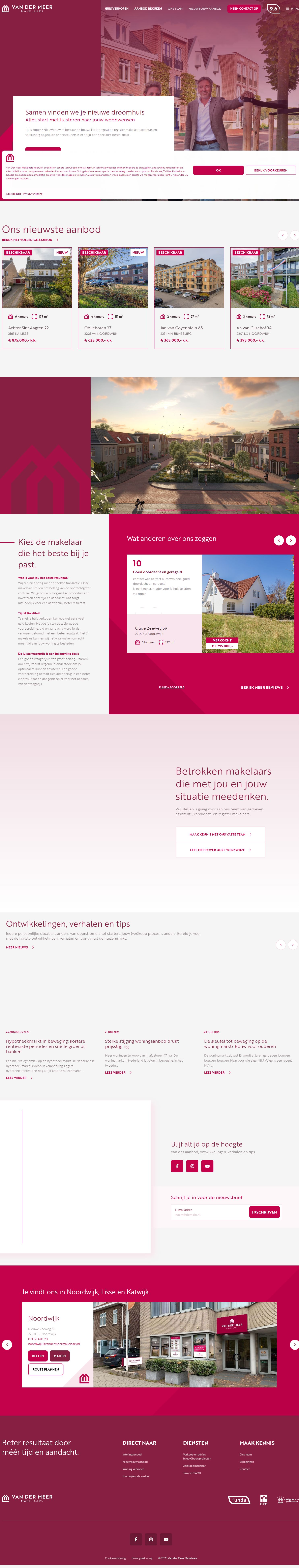 Screenshot of the website of www.vandermeermakelaars.nl