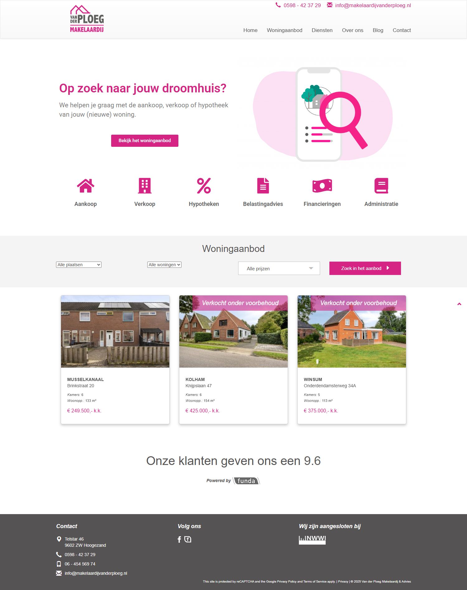 Screenshot of the website of www.vanderploeg-makelaardij.nl