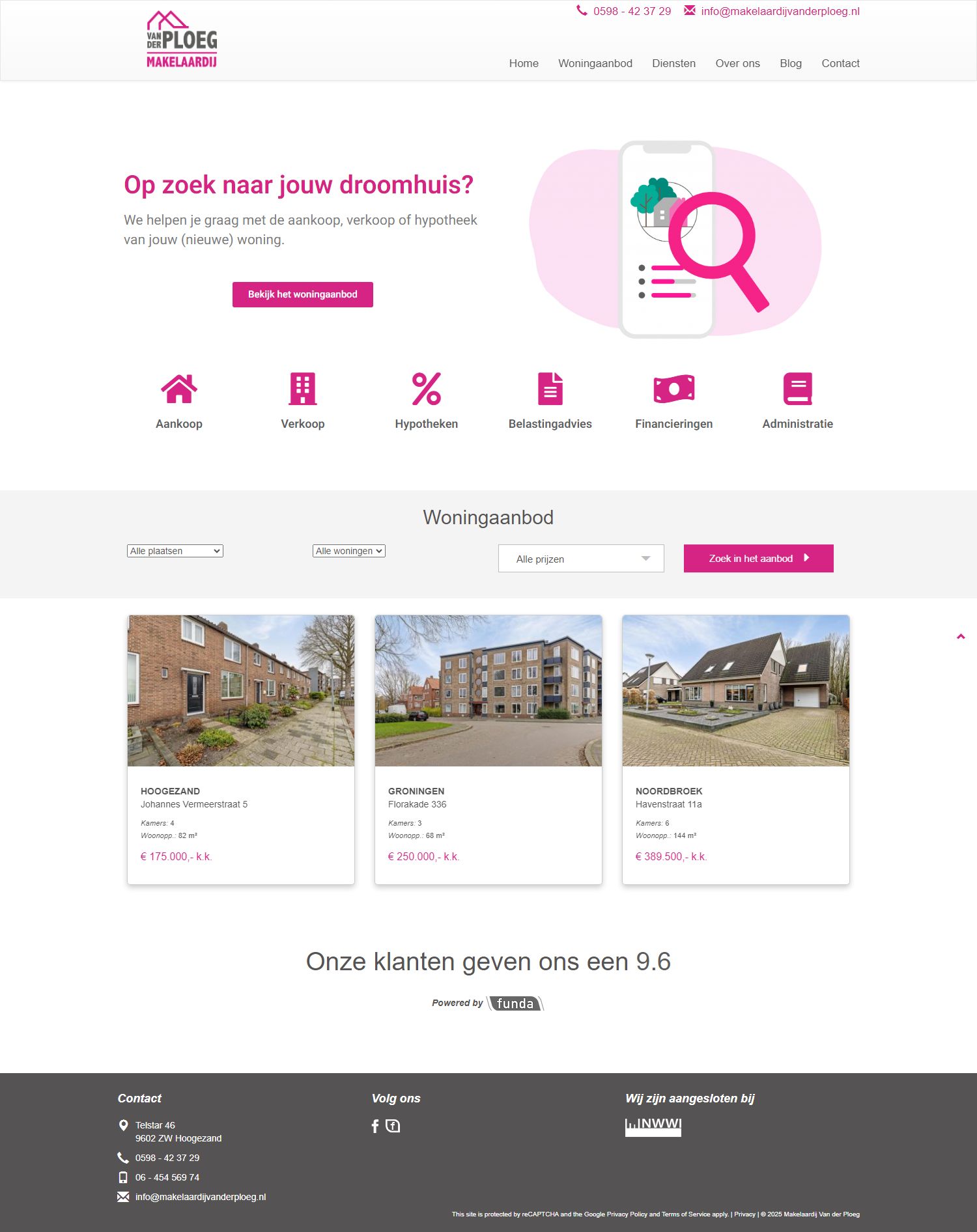 Screenshot van de website van www.vanderploeg-makelaardij.nl