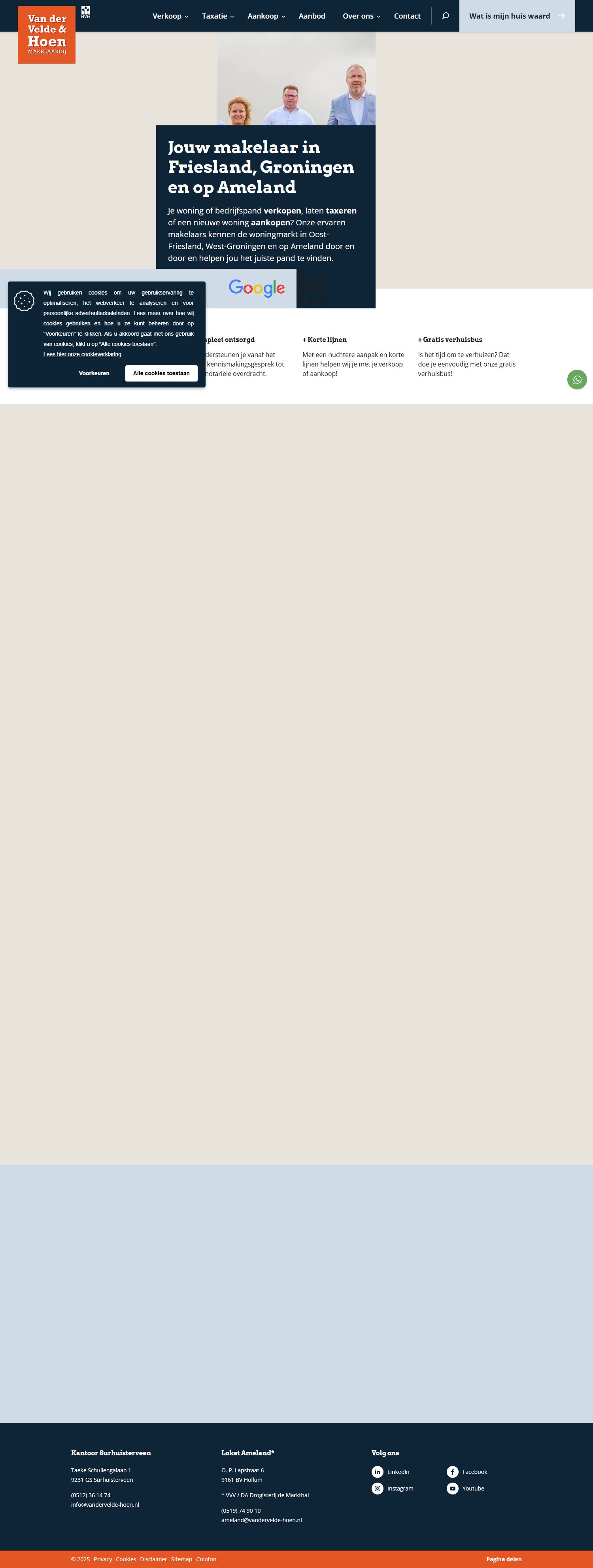 Screenshot of the website of www.vandervelde-hoen.nl