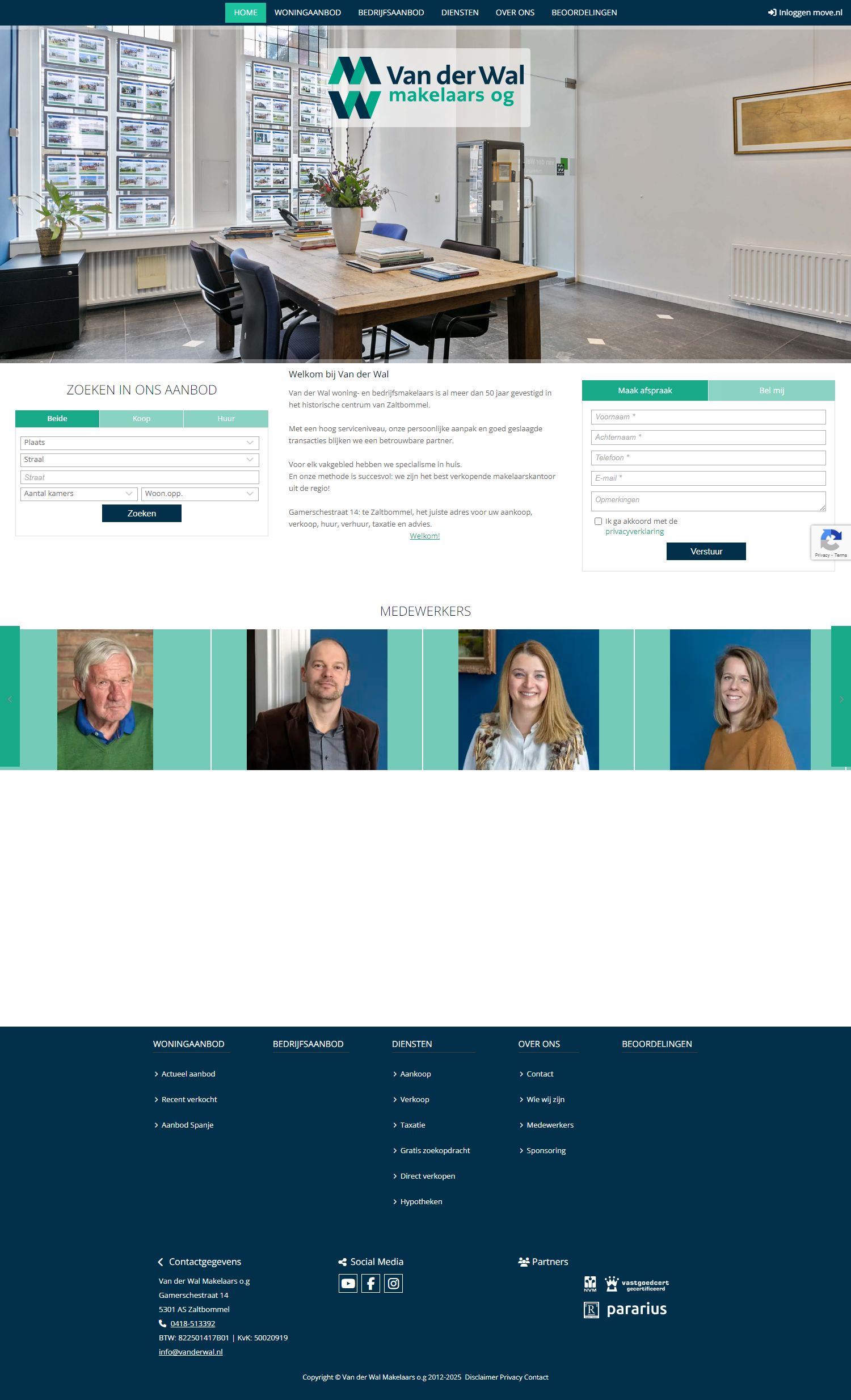 Screenshot van de website van www.vanderwal.nl