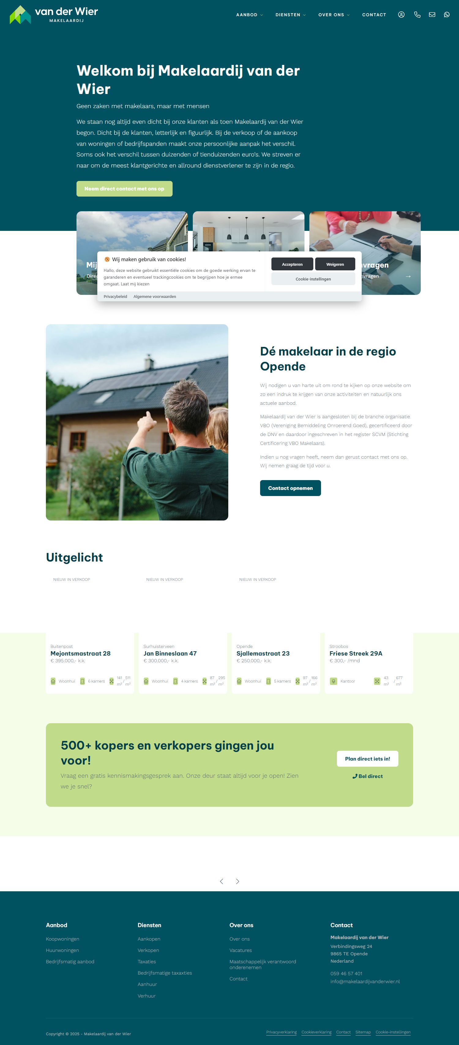 Screenshot van de website van www.makelaardijvanderwier.nl