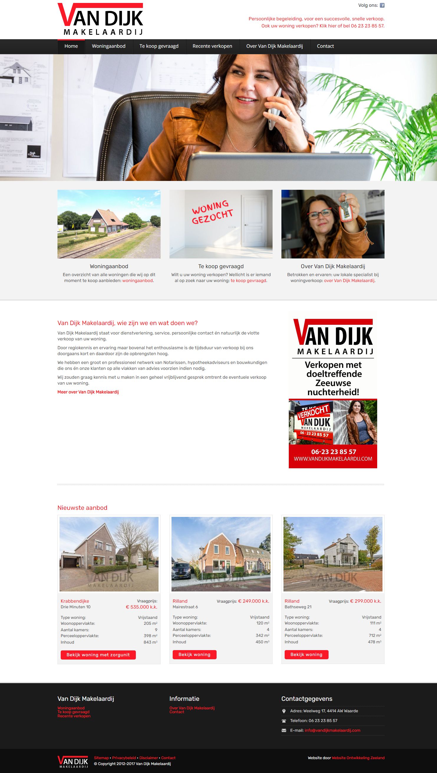 Screenshot van de website van www.vandijkmakelaardij.com