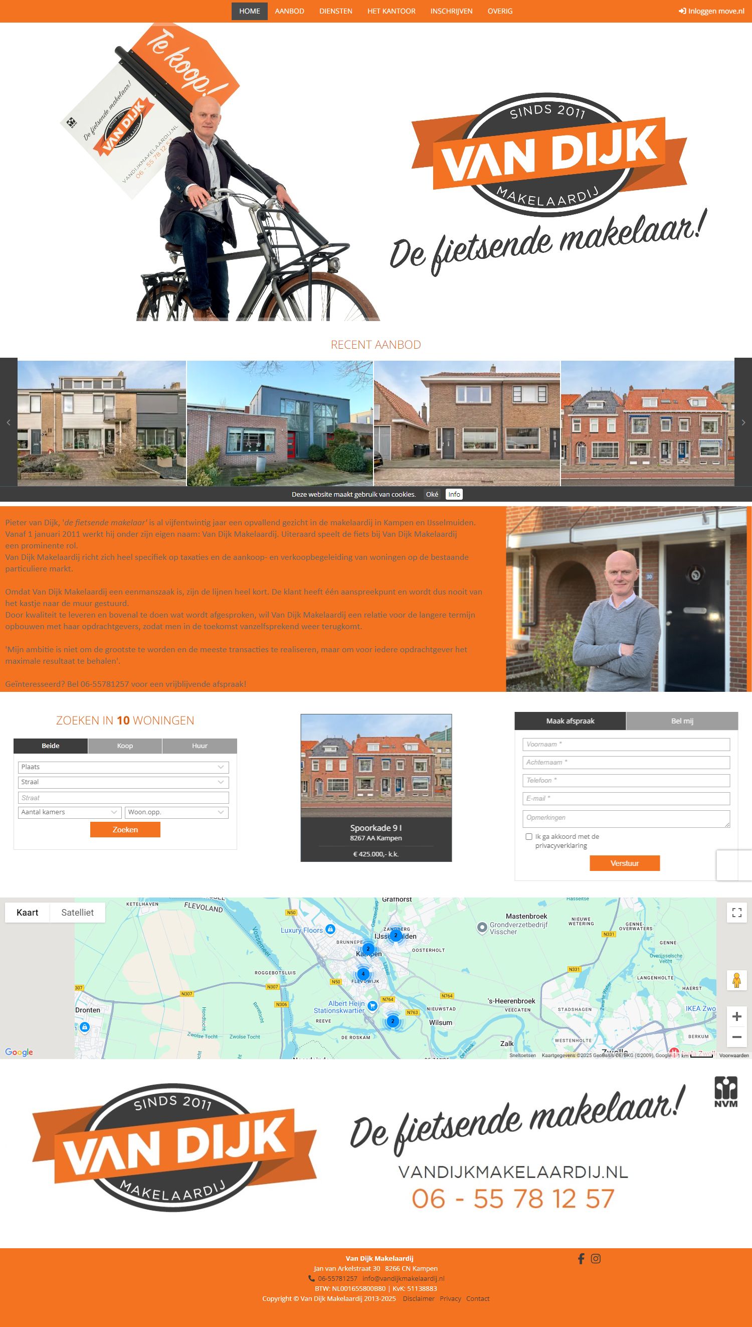 Screenshot van de website van www.vandijkmakelaardij.nl