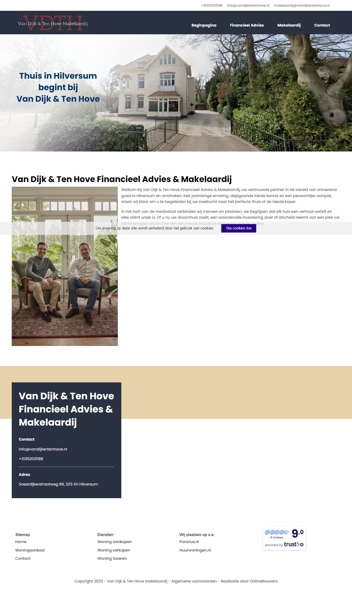 Screenshot van de website van www.vandijkentenhove.nl