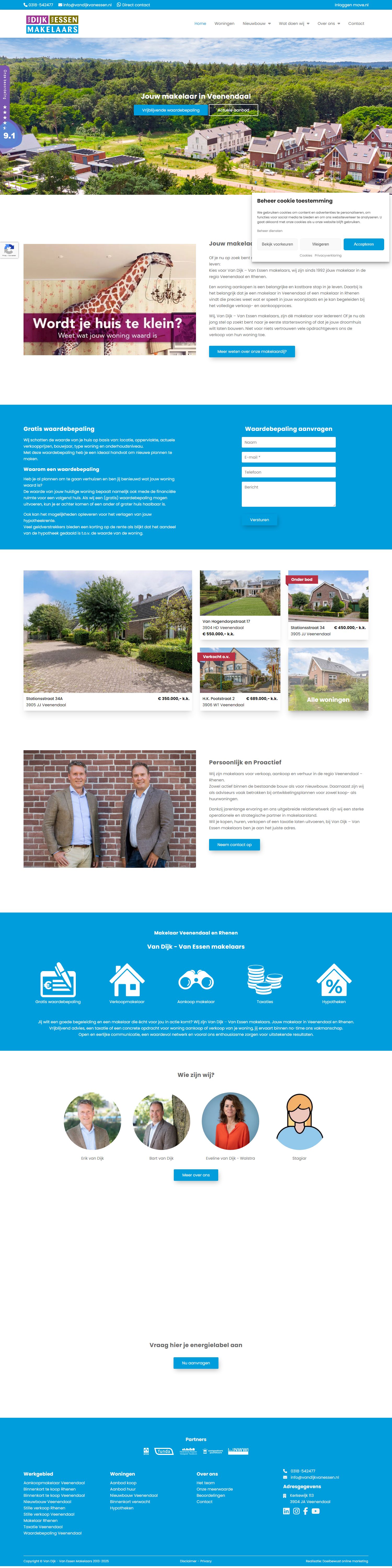 Screenshot van de website van www.vandijkvanessen.nl