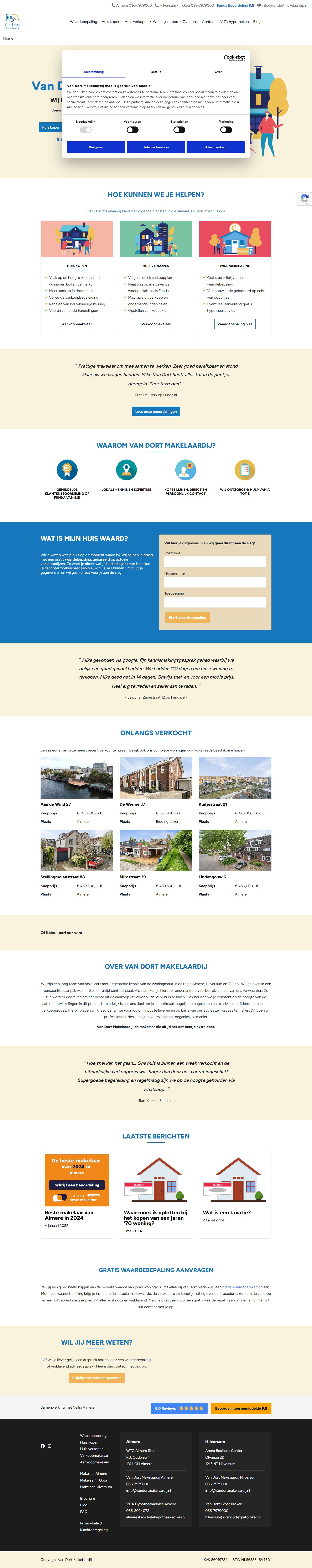 Screenshot van de website van www.vandortmakelaardij.nl