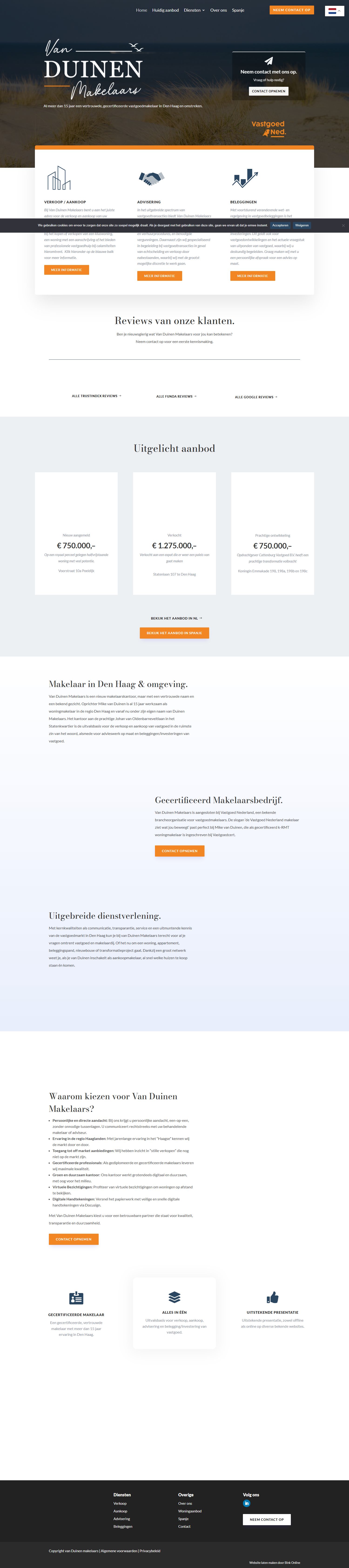 Screenshot of the website of www.vanduinenmakelaars.nl