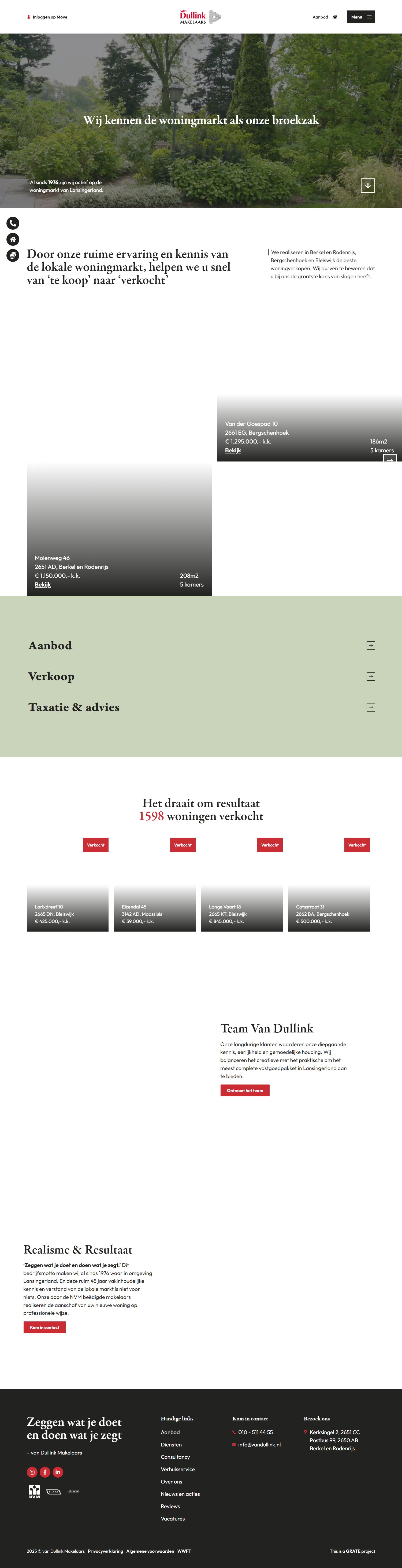 Screenshot van de website van www.vandullink.nl