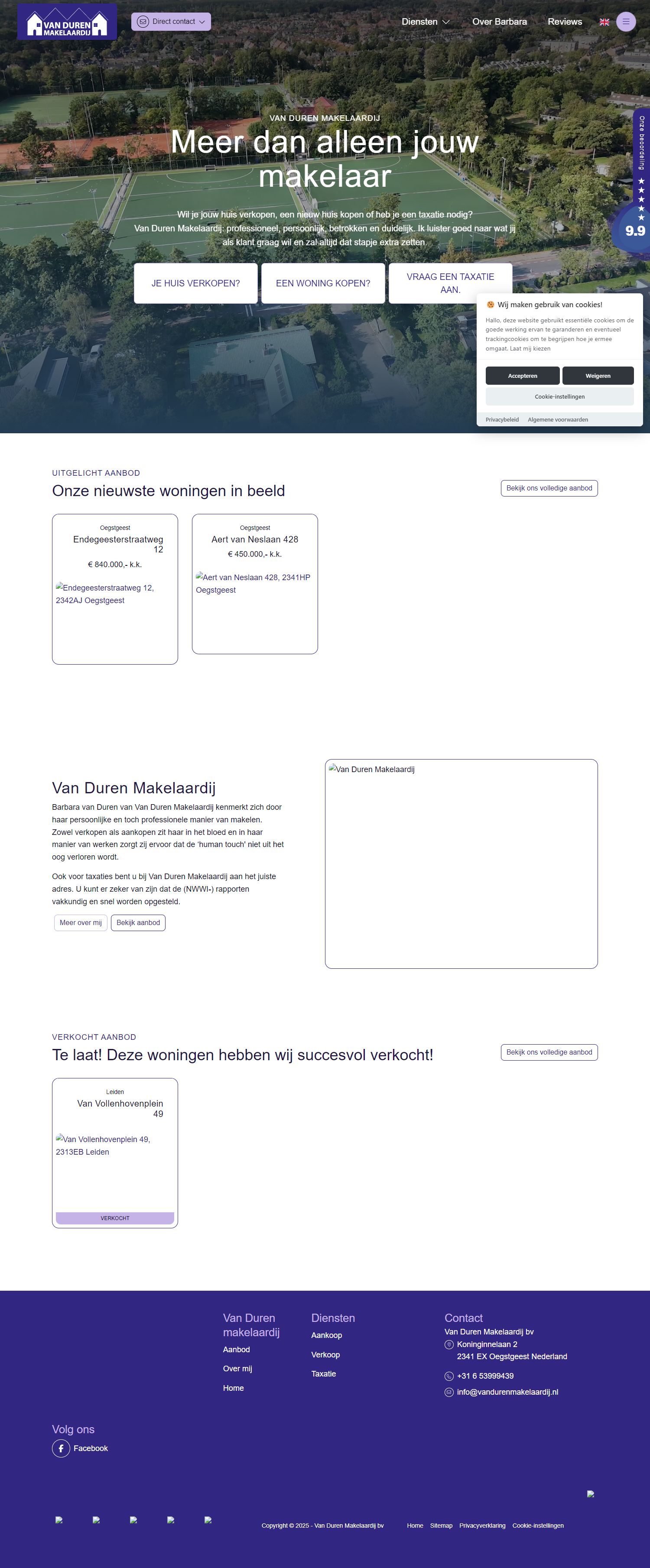 Screenshot van de website van www.vandurenmakelaardij.nl