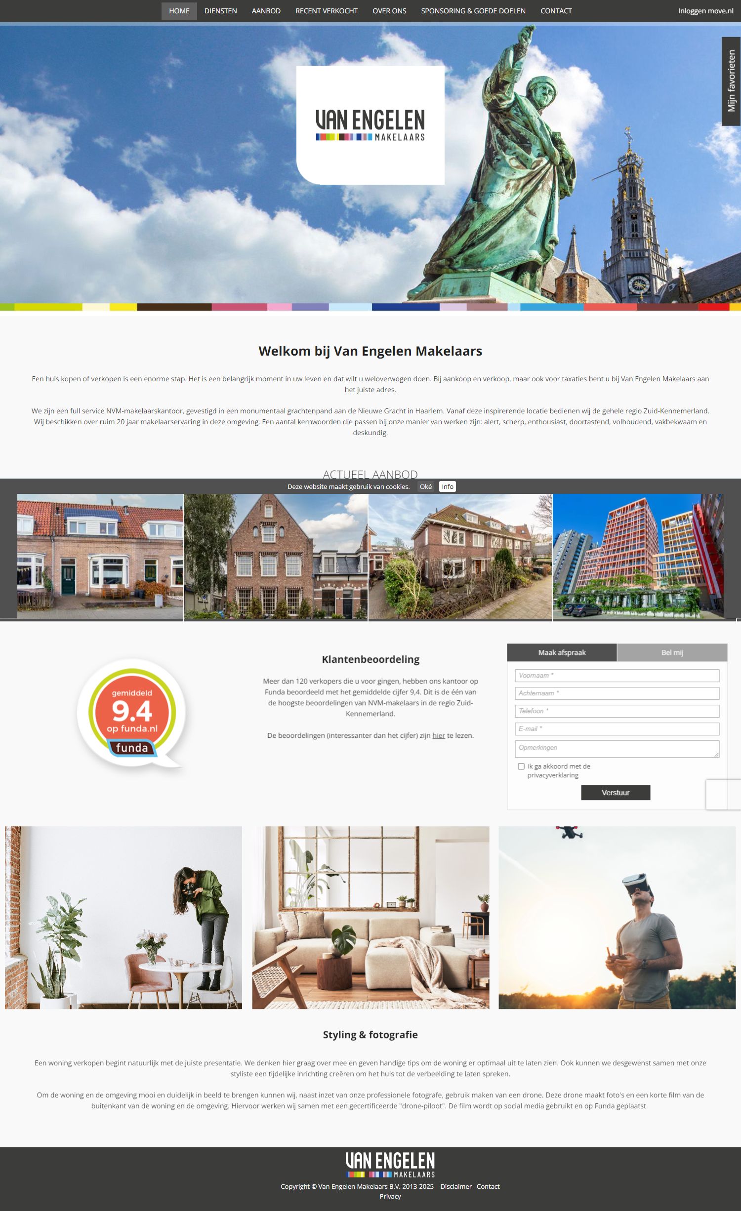 Screenshot van de website van www.vanengelenmakelaars.nl