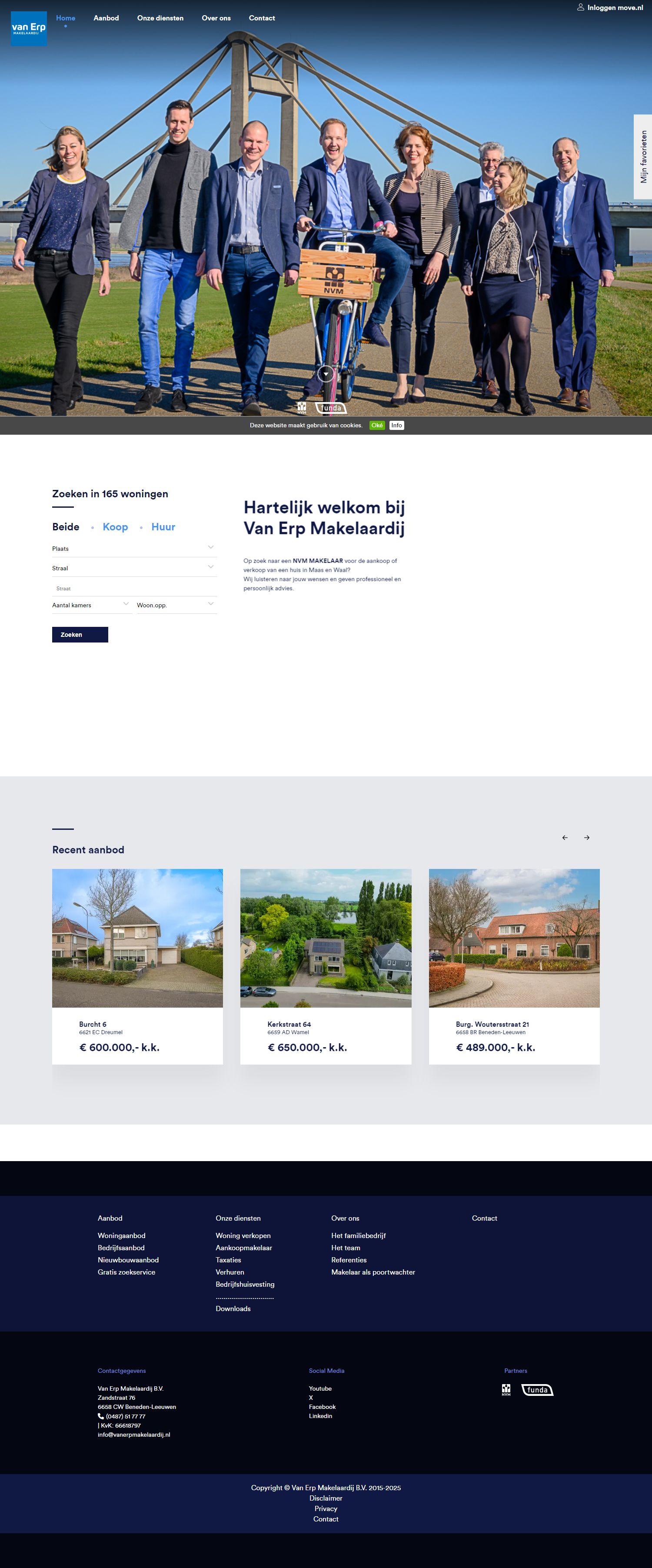 Screenshot van de website van www.vanerpmakelaardij.nl
