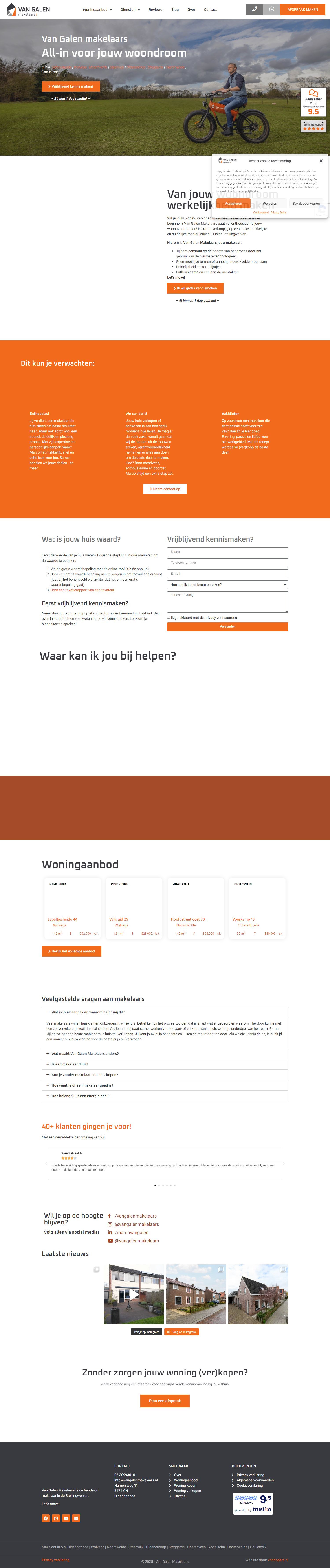 Screenshot van de website van www.vangalenmakelaars.nl