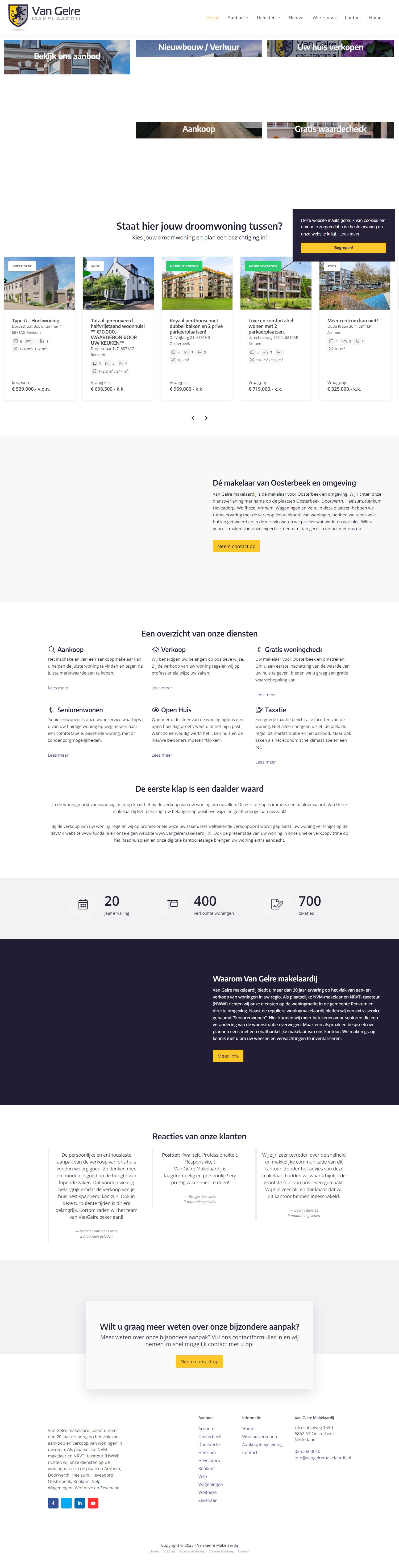 Screenshot van de website van www.vangelremakelaardij.nl