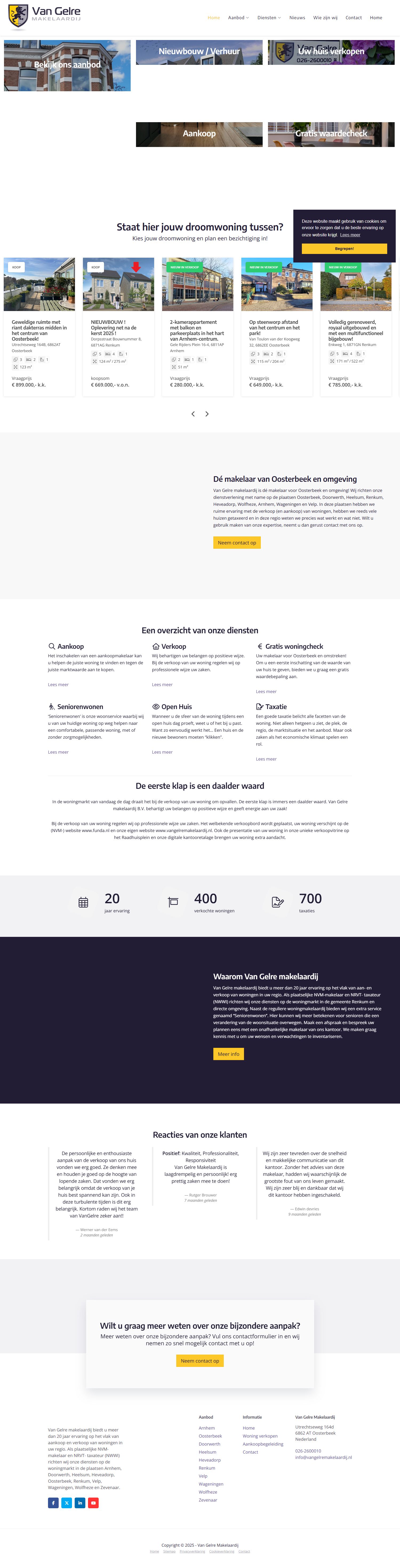 Screenshot van de website van www.vangelremakelaardij.nl