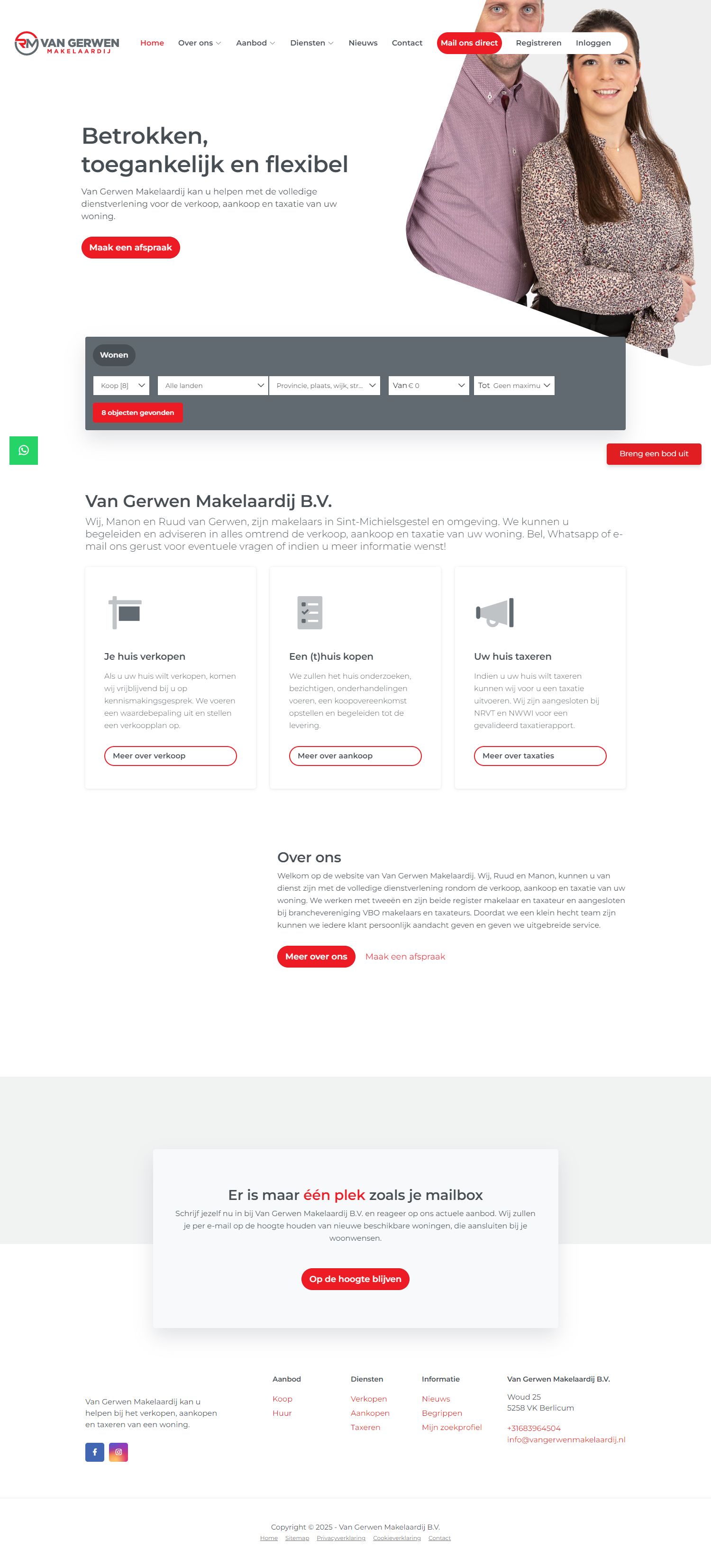 Screenshot van de website van www.vangerwenmakelaardij.nl