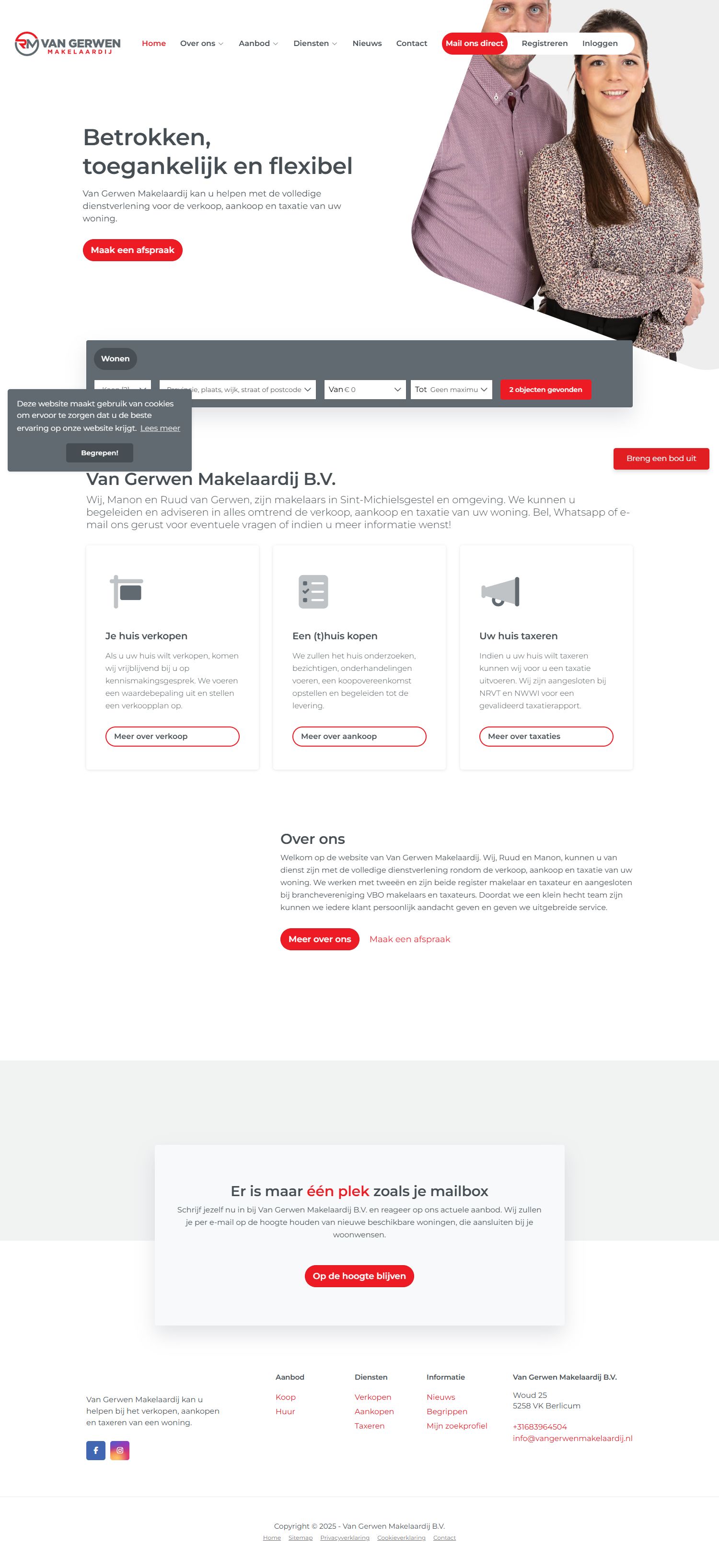 Screenshot van de website van www.vangerwenmakelaardij.nl