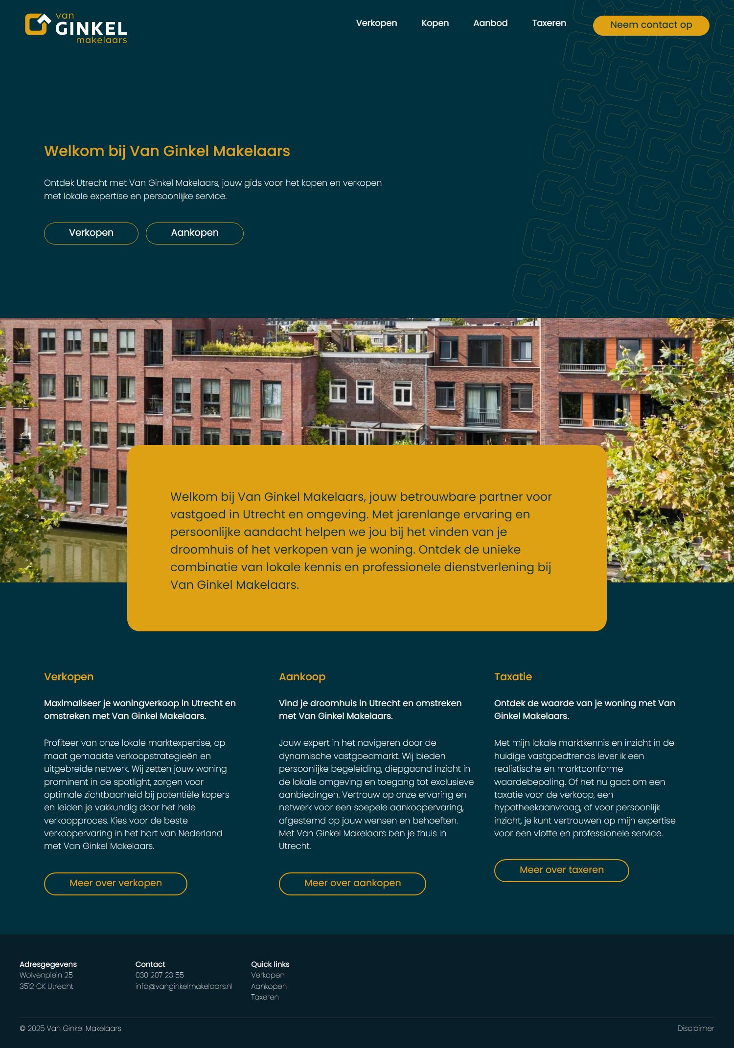 Screenshot van de website van www.vanginkelmakelaars.nl