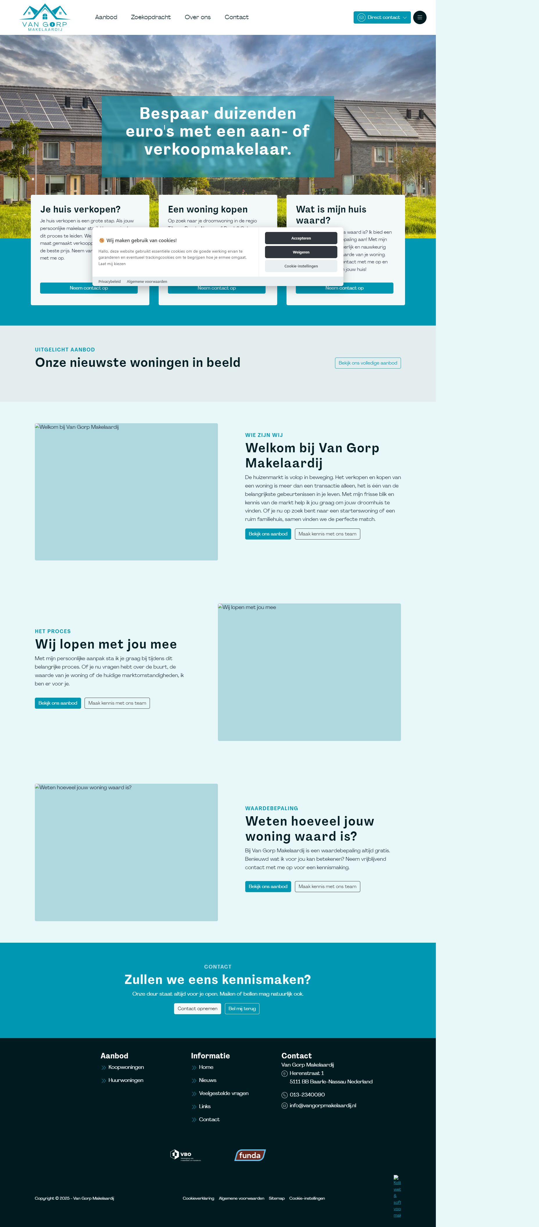 Screenshot van de website van www.vangorpmakelaardij.nl