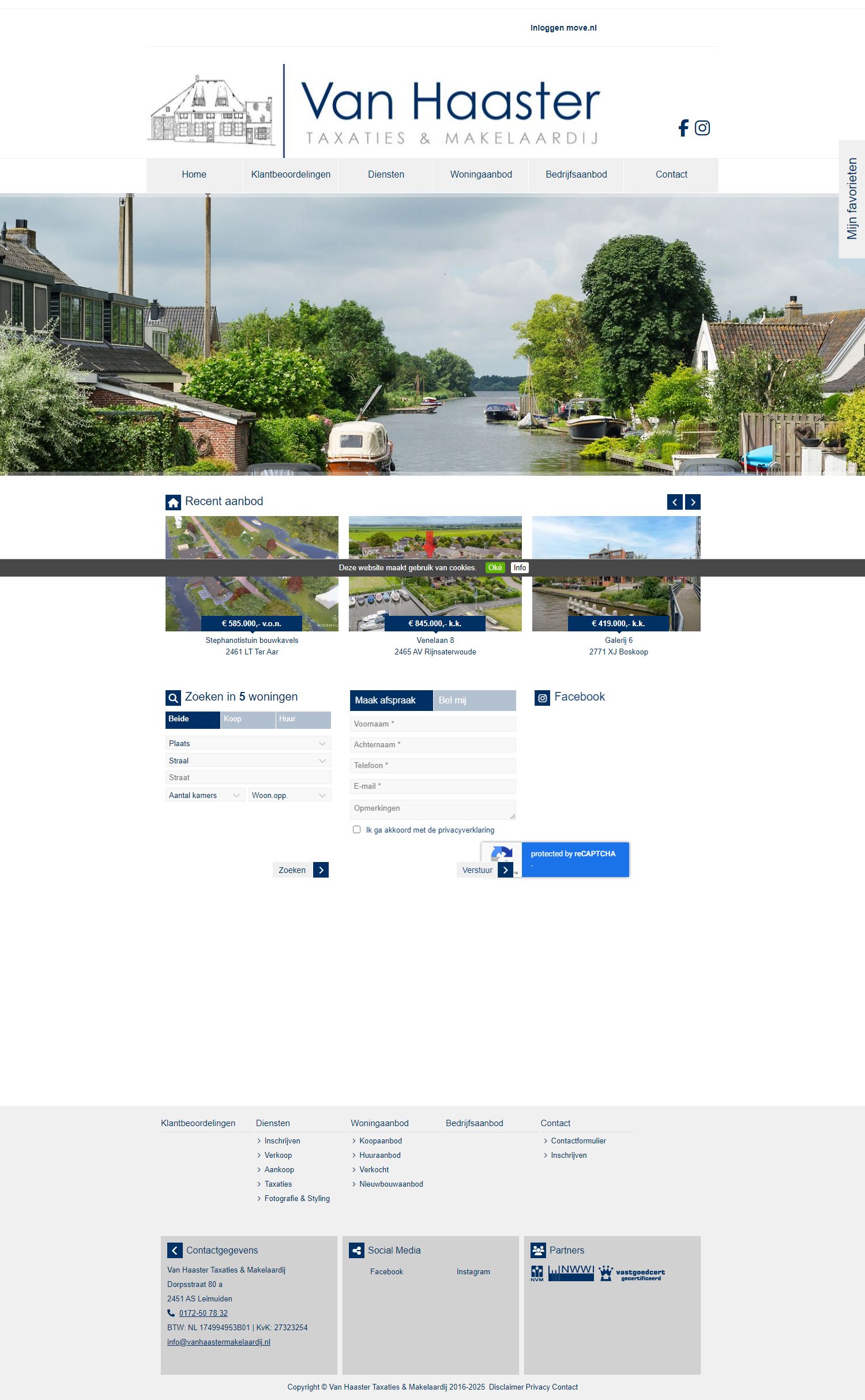 Screenshot van de website van www.vanhaastermakelaardij.nl