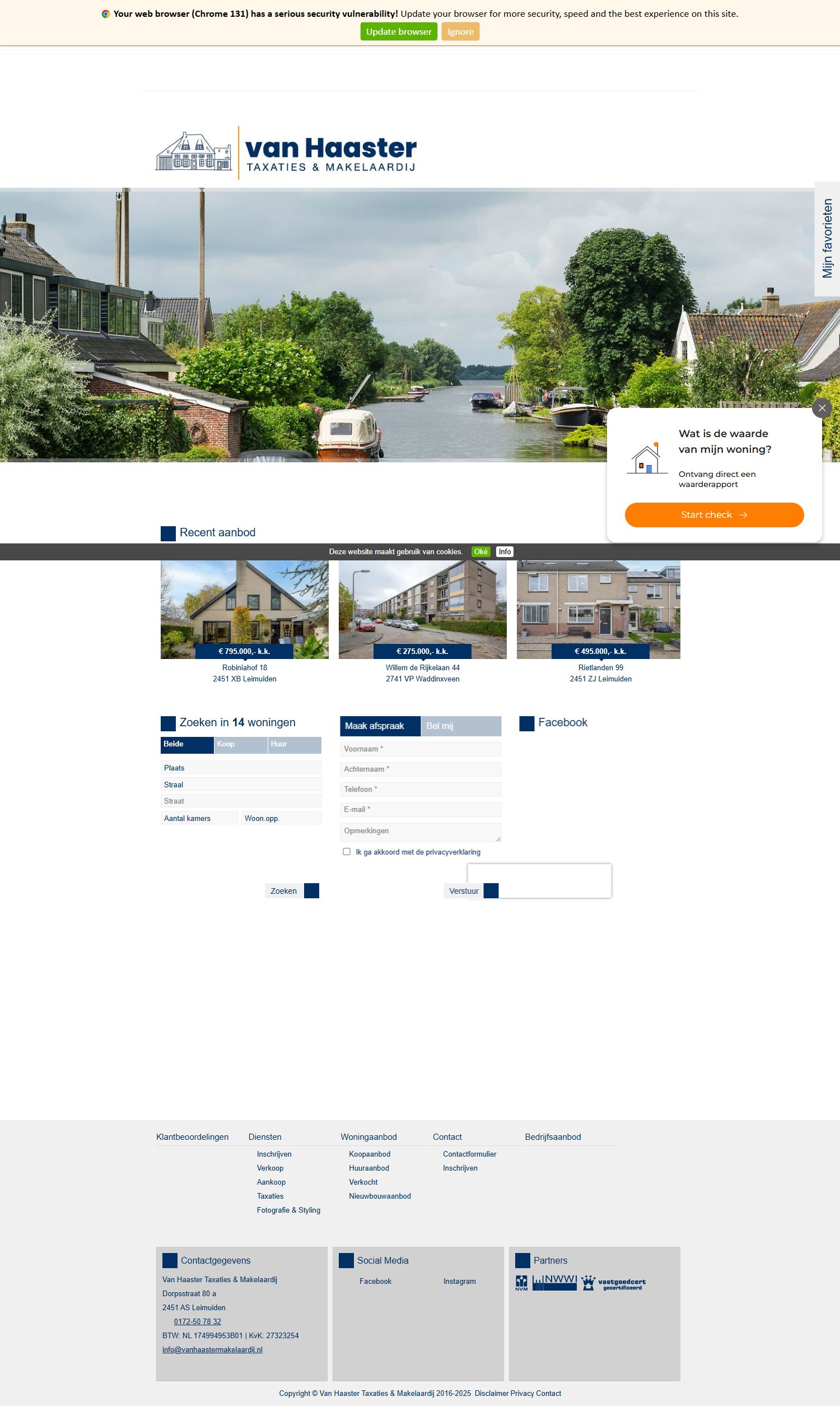Screenshot of the website of www.vanhaastermakelaardij.nl