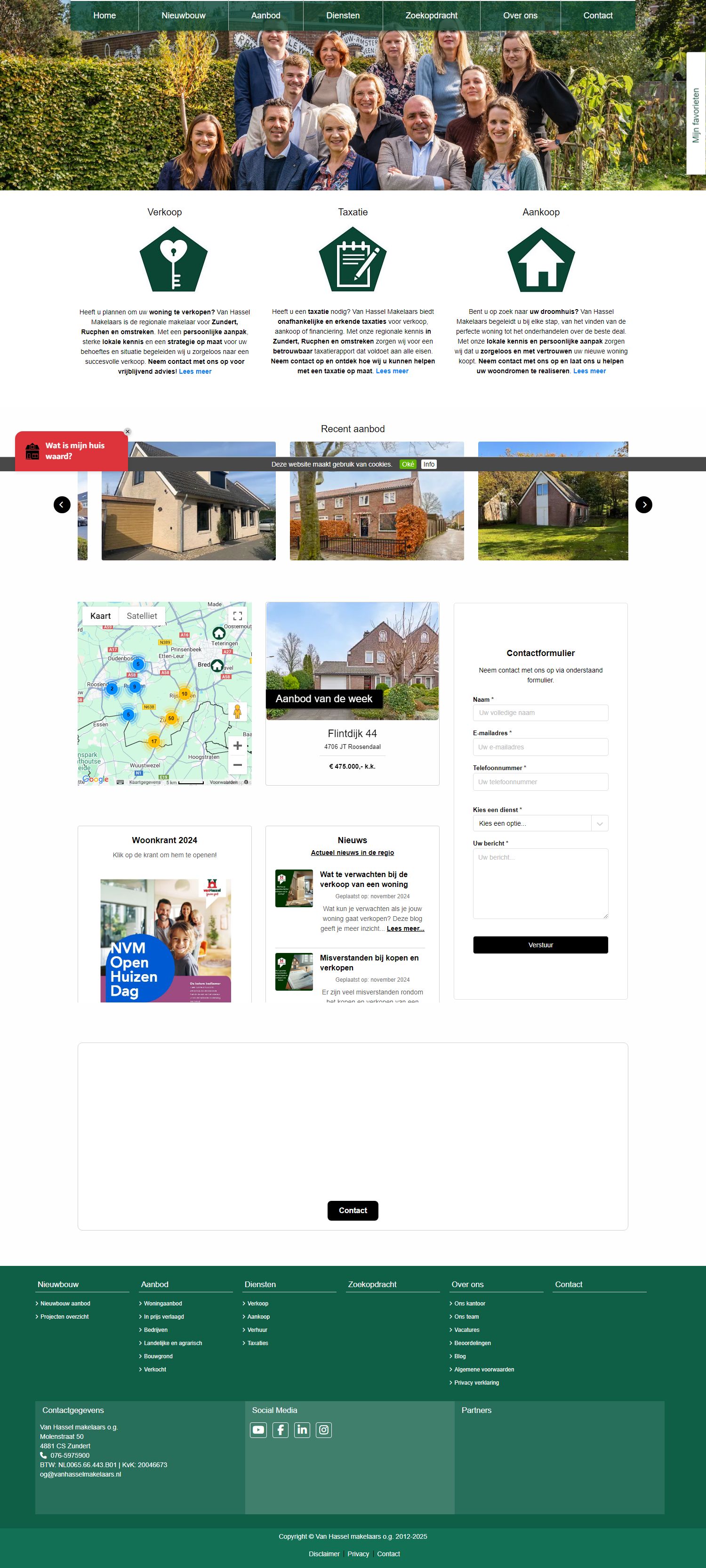 Screenshot van de website van www.vanhasselmakelaars.nl
