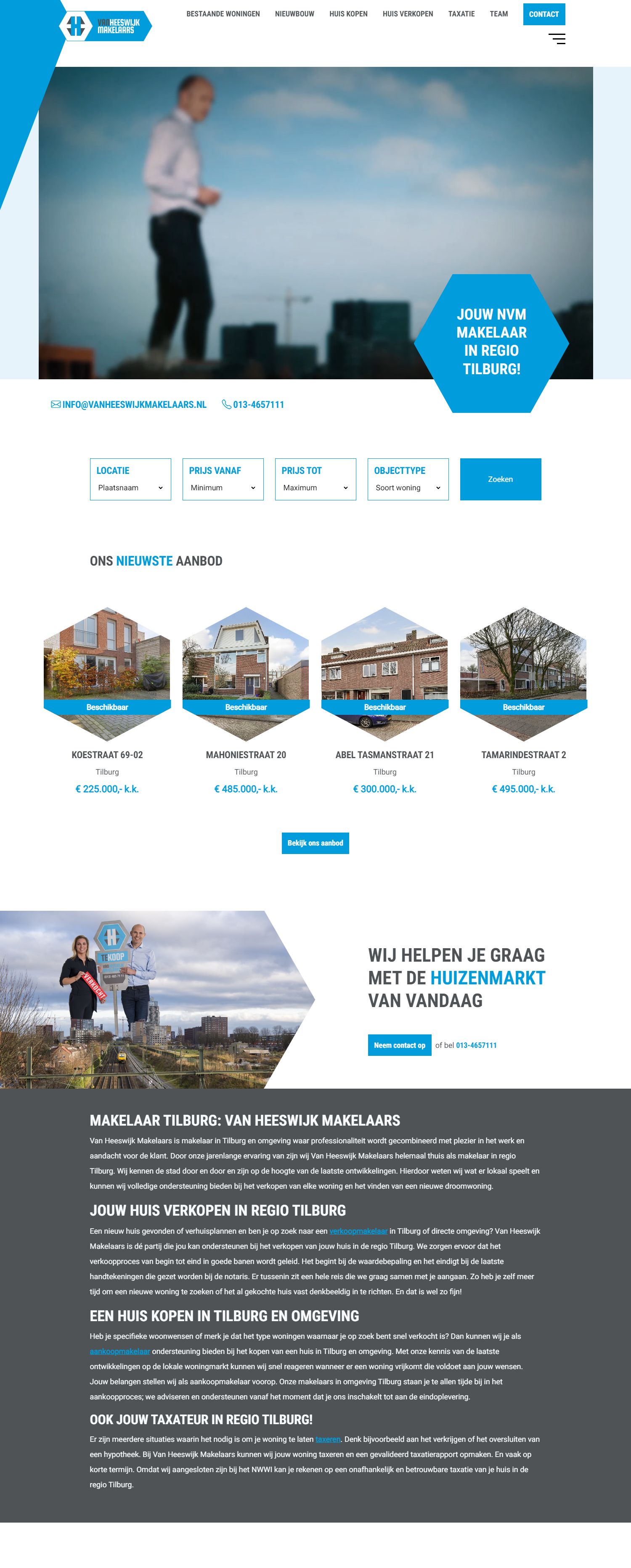 Screenshot van de website van www.vanheeswijkmakelaars.nl